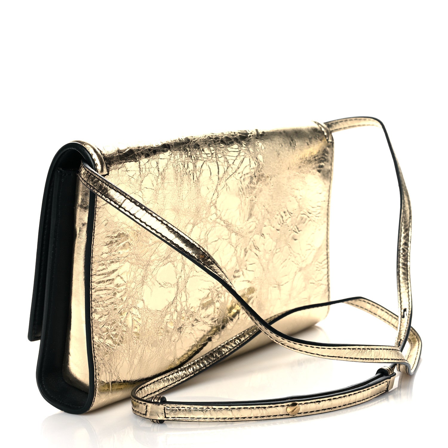 Alexander McQueen Small Story Gold Crash Calf Leather Shoulder Bag 630261