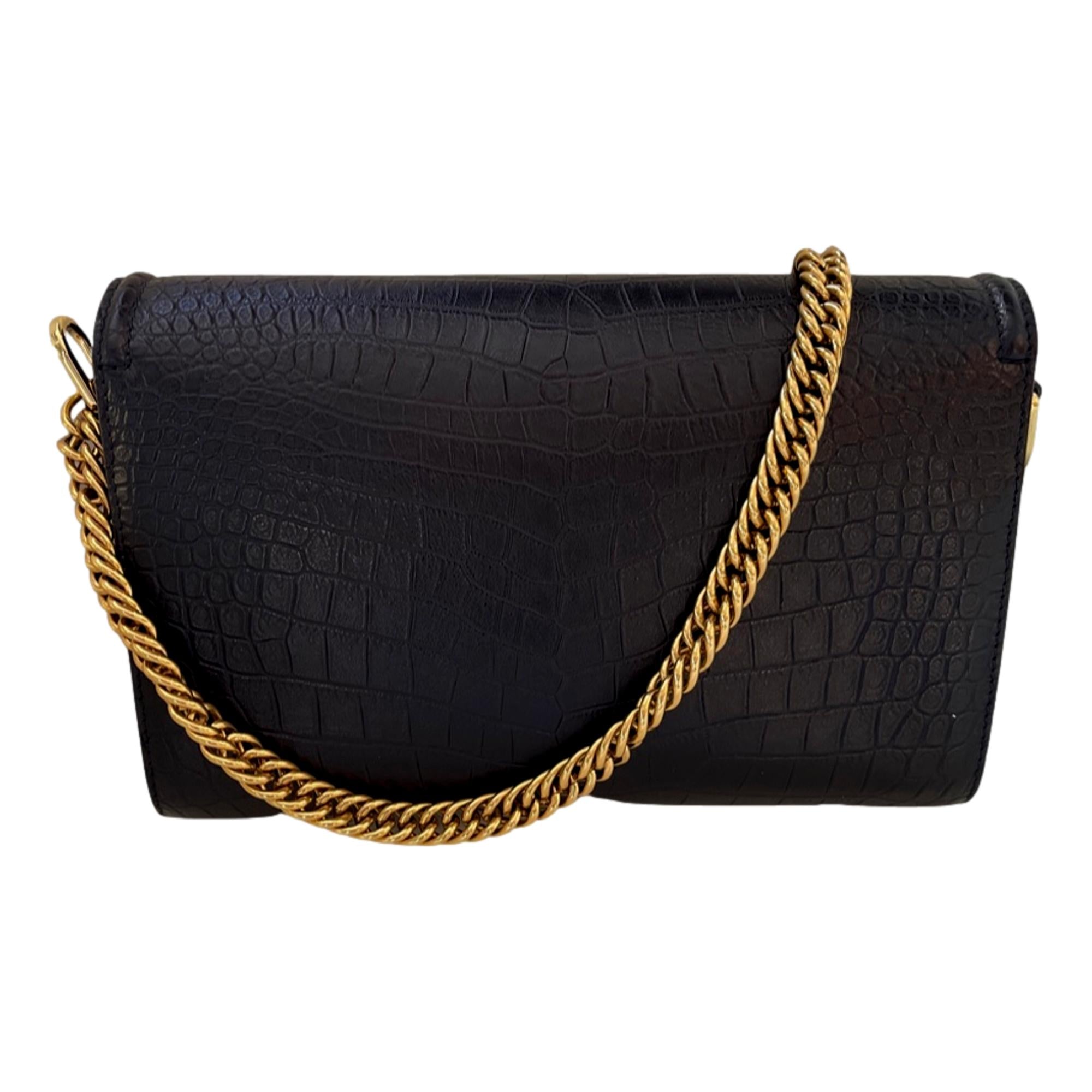 Alexander McQueen The Story Black Leather Croc Shoulder Bag 631473