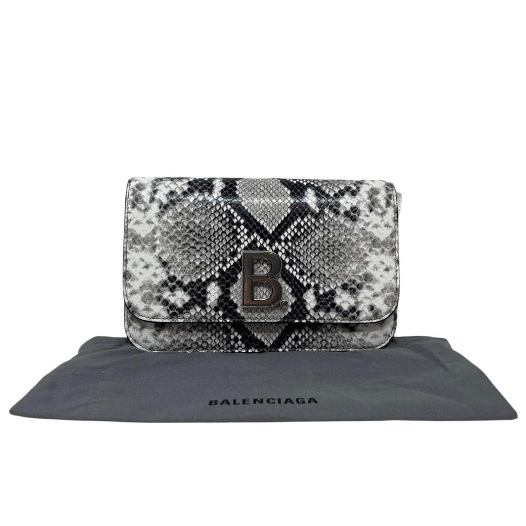 Balenciaga B Python Print Calfskin Leather Wallet on Chain Bag 593615