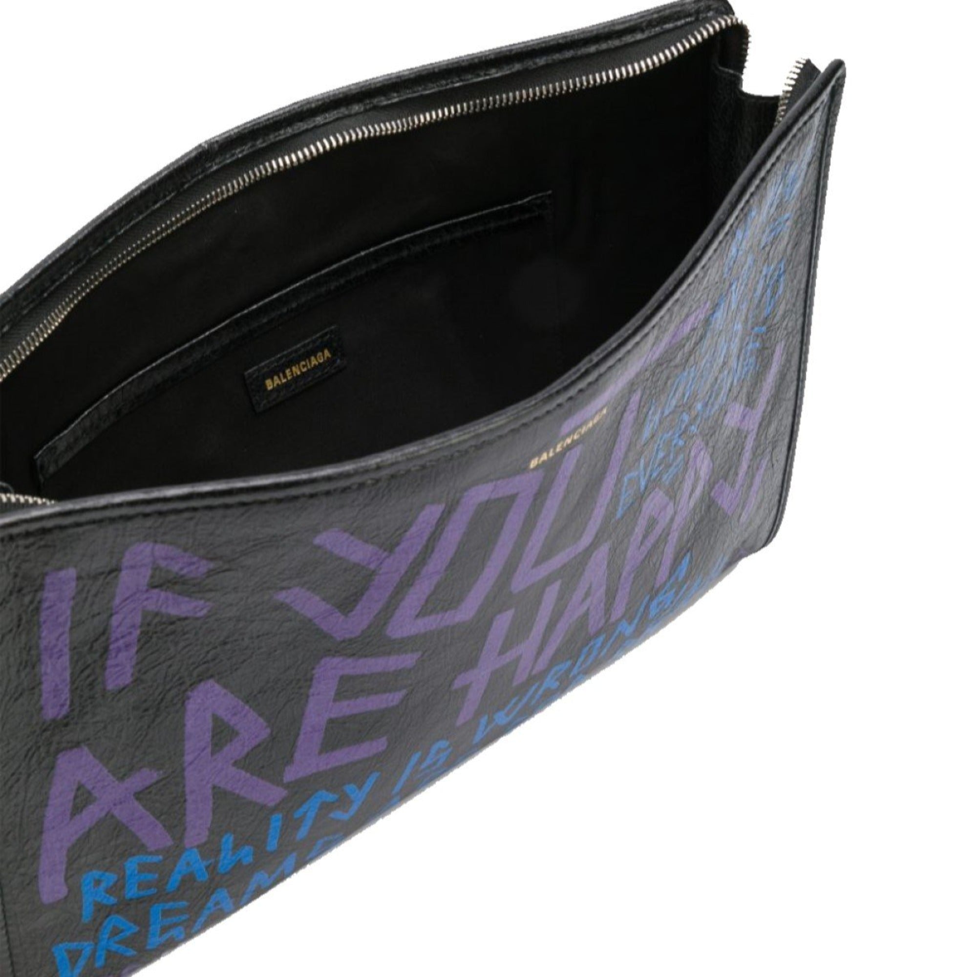 Balenciaga Bazar Graffiti Purple Blue Black Arena Leather Pouch 443658