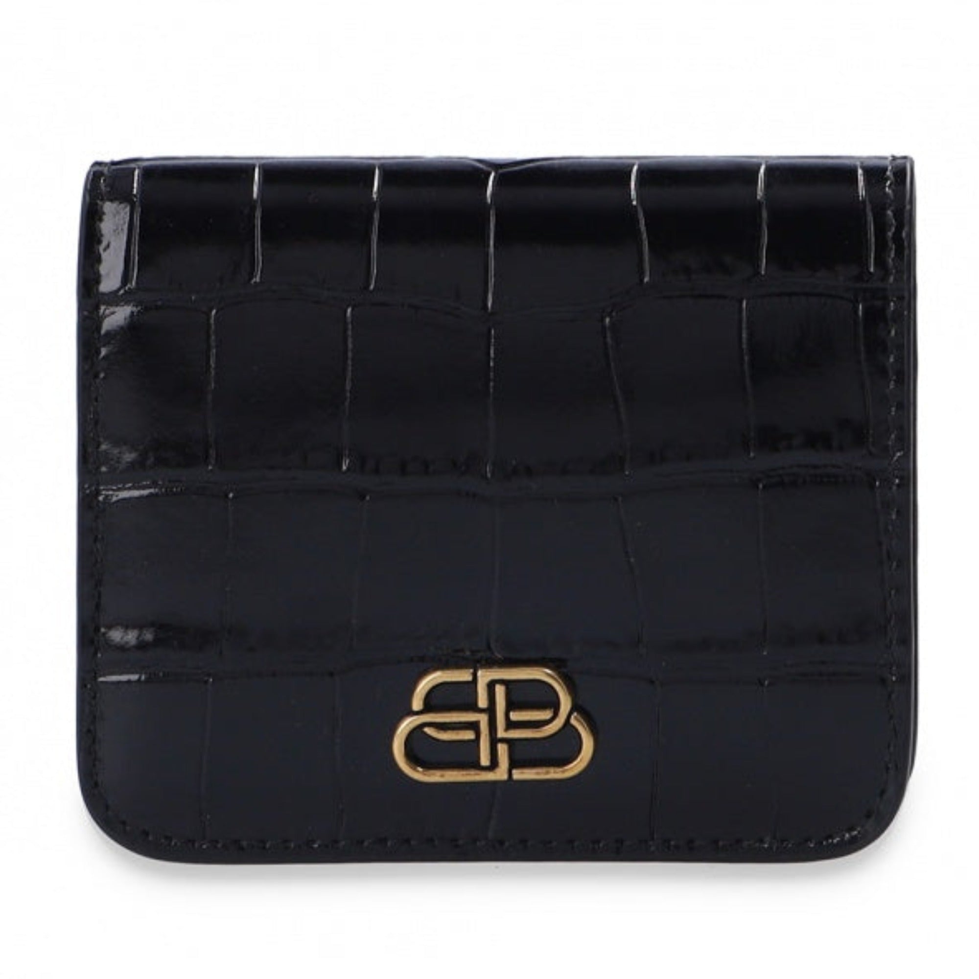 Balenciaga Black Calf Leather Crocodile Embossed Wallet 601474