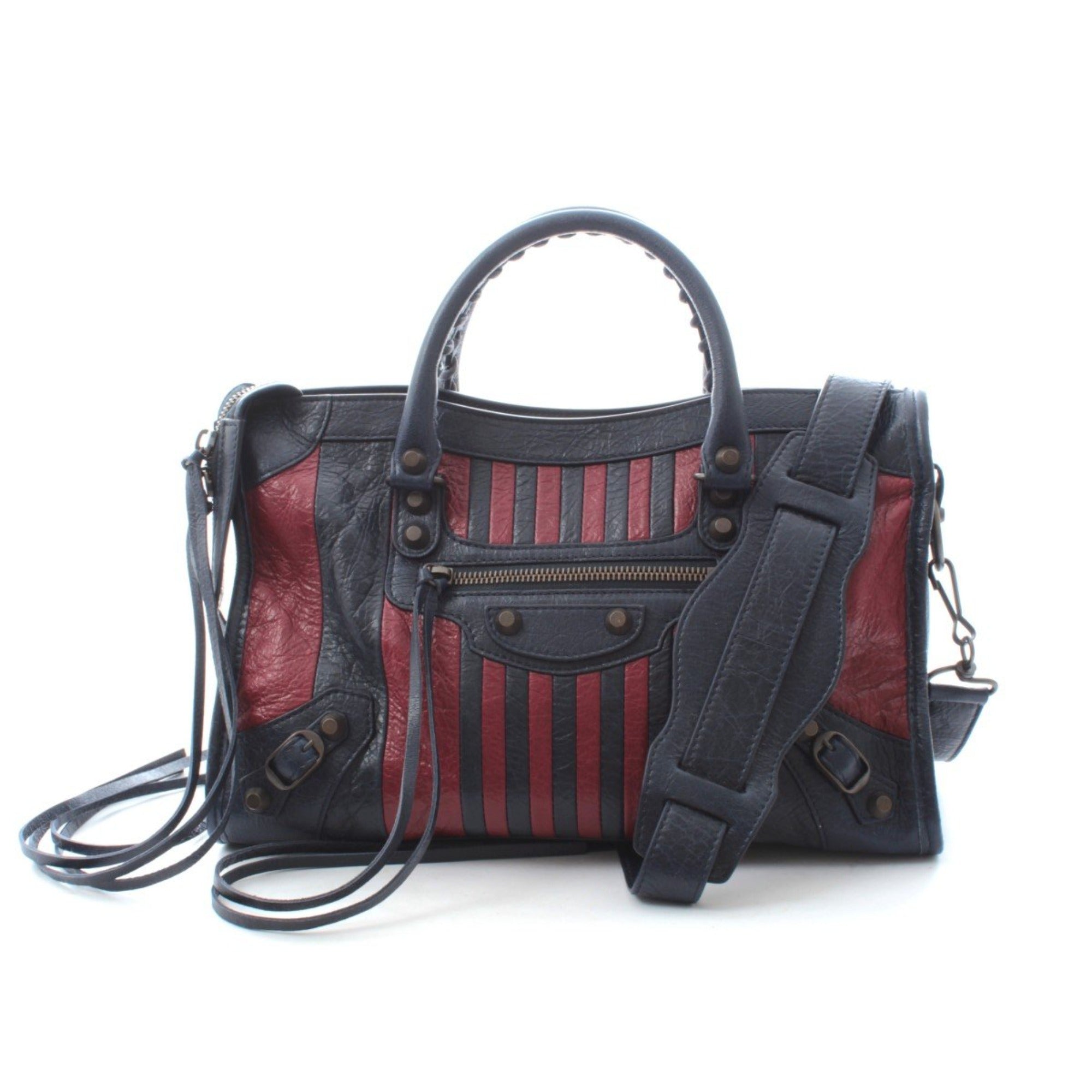 Balenciaga Classic City Marine Bordeaux Stripe Small Satchel Bag 431621