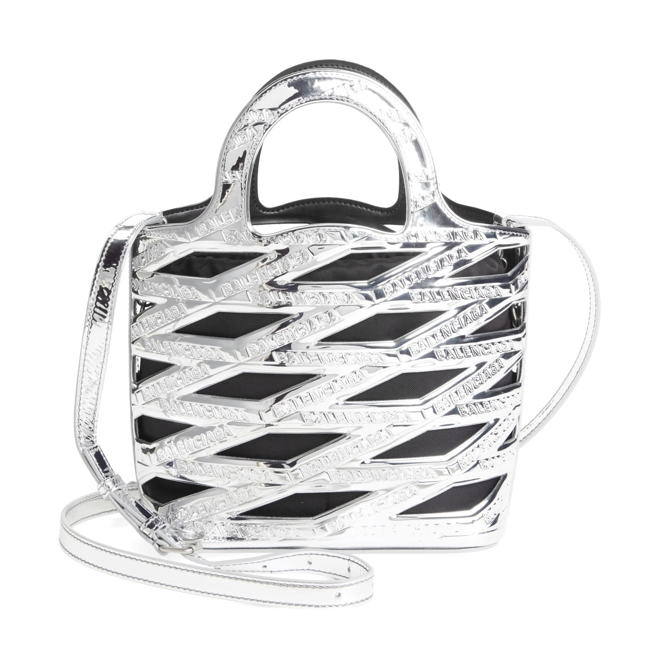 Balenciaga Neo Basket Metallic Silver Leather Small Satchel Bag 630708