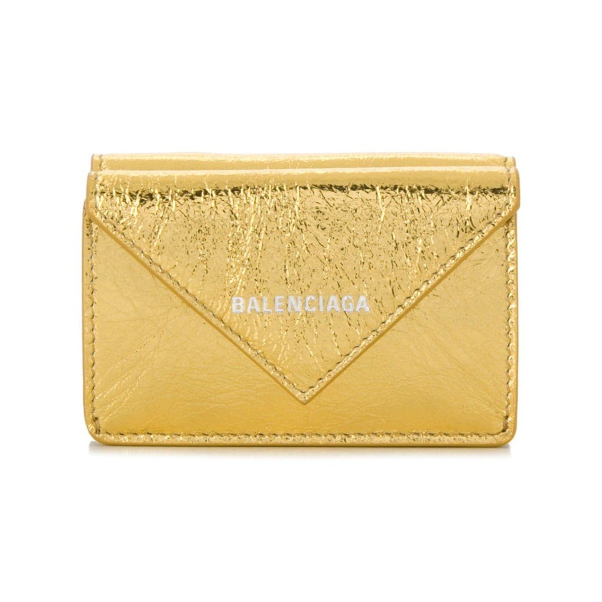 Balenciaga Papier Gold Arena Lambskin Mini Trifold Wallet 391446