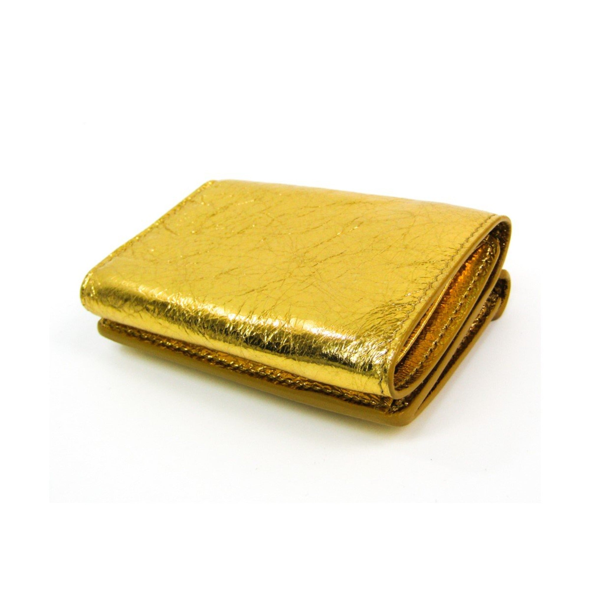 Balenciaga Papier Gold Arena Lambskin Mini Trifold Wallet 391446