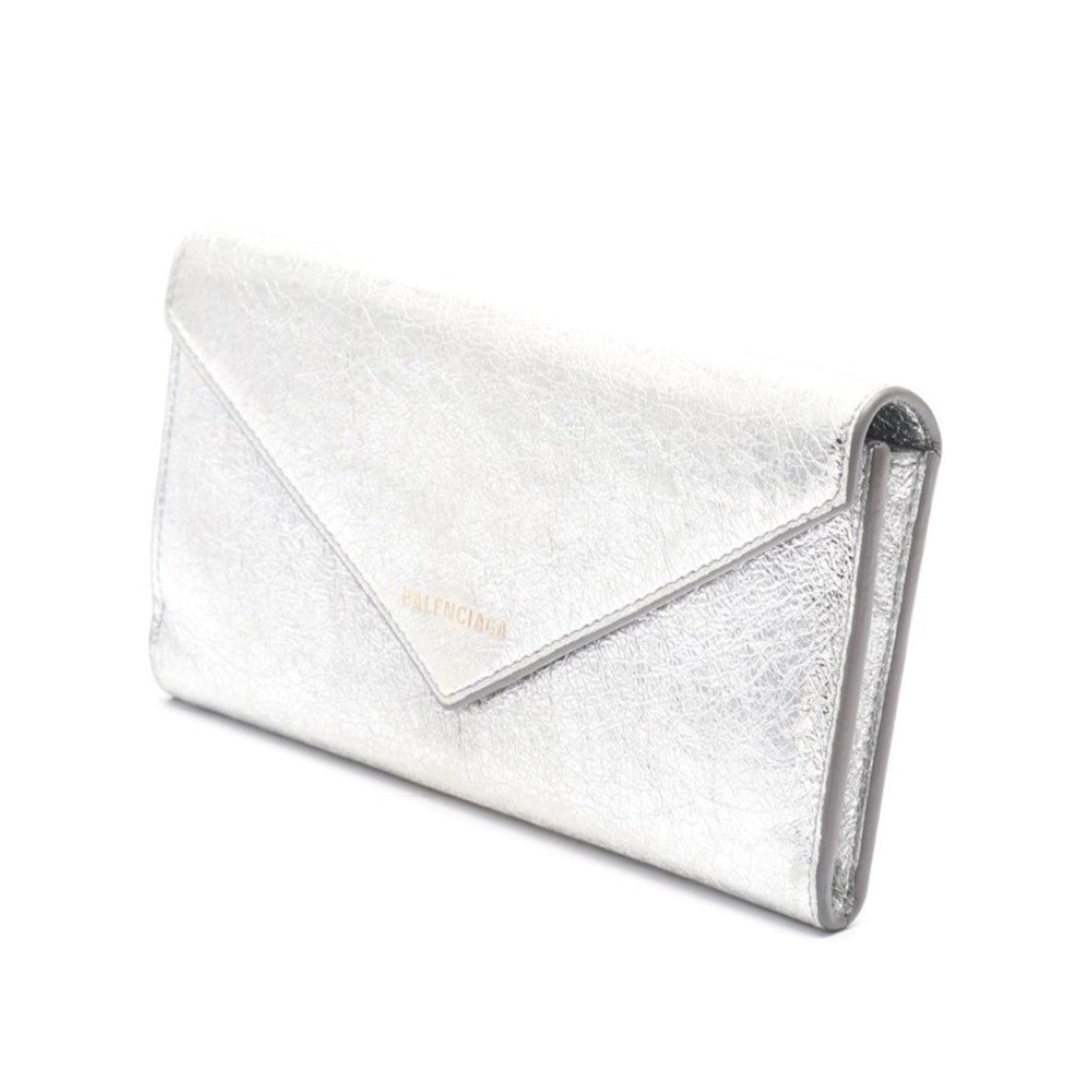 Balenciaga Papier Metallic Silver Arena Leather Envelope Wallet 499207