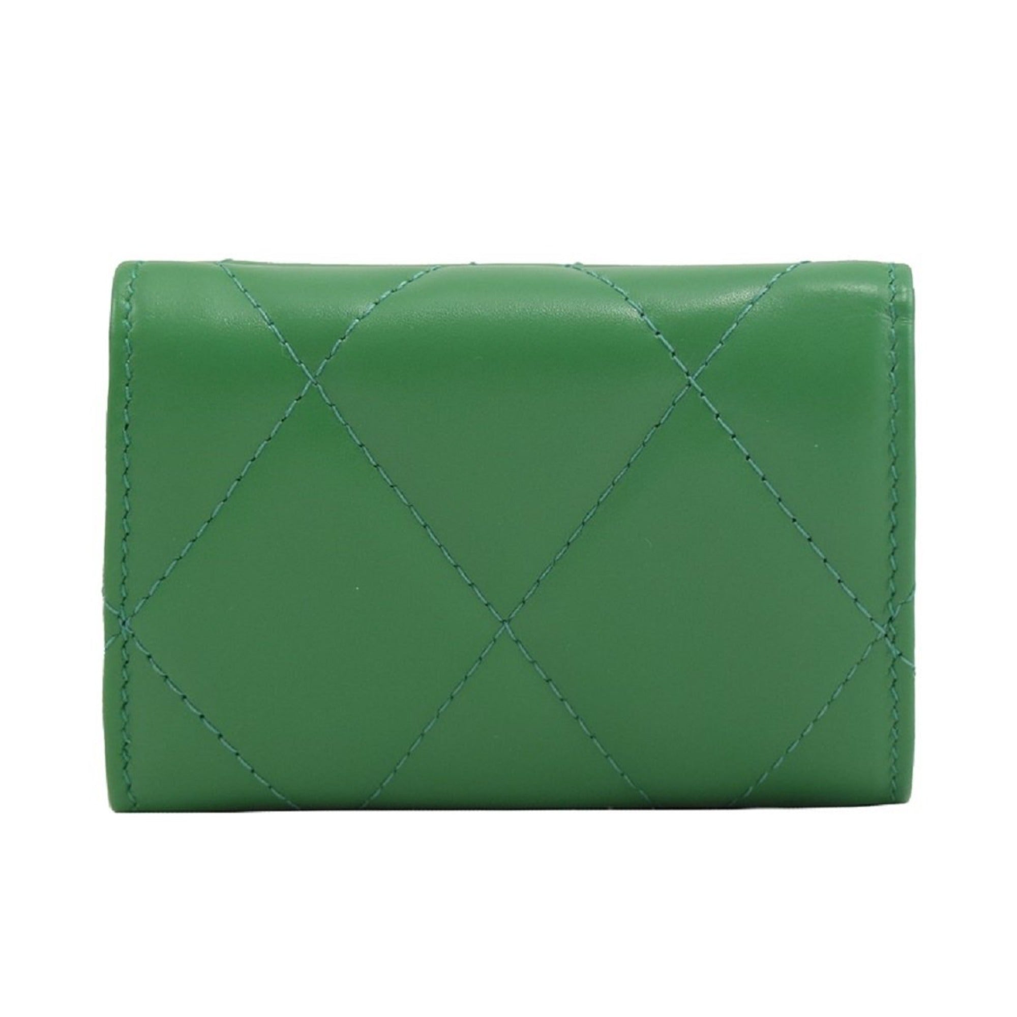 Balenciaga Touch Leaf Green Nappa Leather Quilted Mini Trifold Wallet 617781