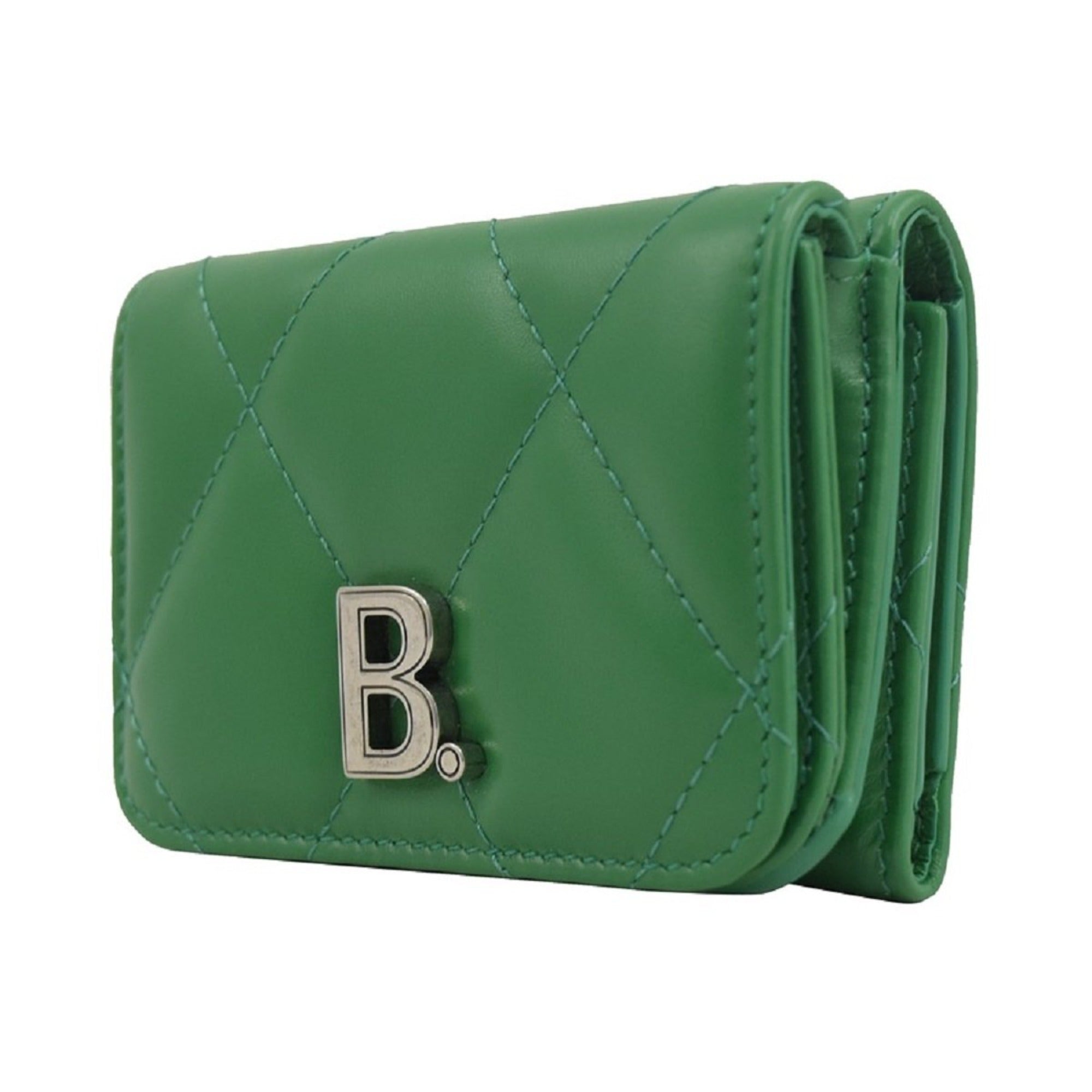 Balenciaga Touch Leaf Green Nappa Leather Quilted Mini Trifold Wallet 617781