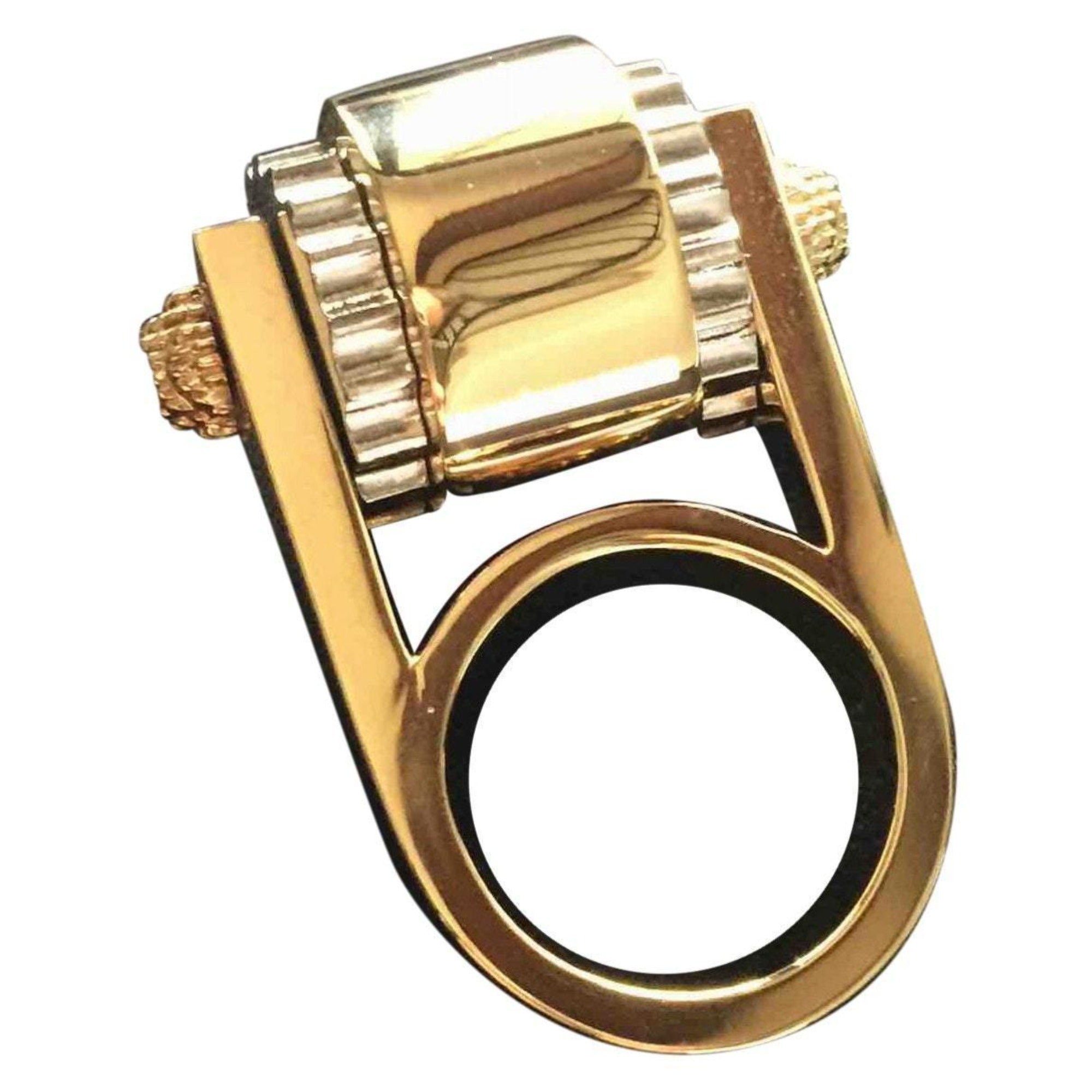 Balenciaga Womens Small Gold Gear Ring Size: 5