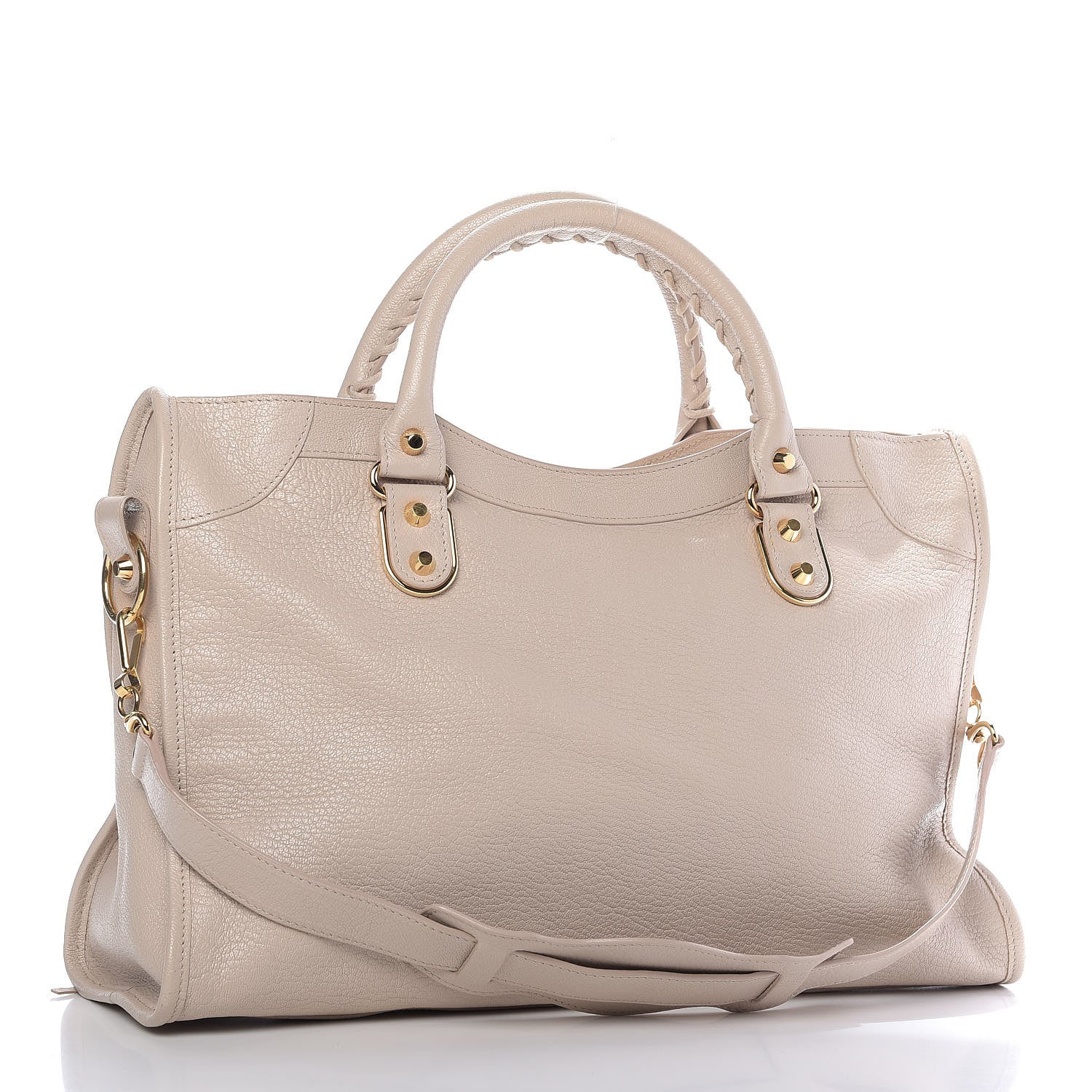 Balenciaga City Praline Beige Shiny Goat Leather Shoulder Bag 390154