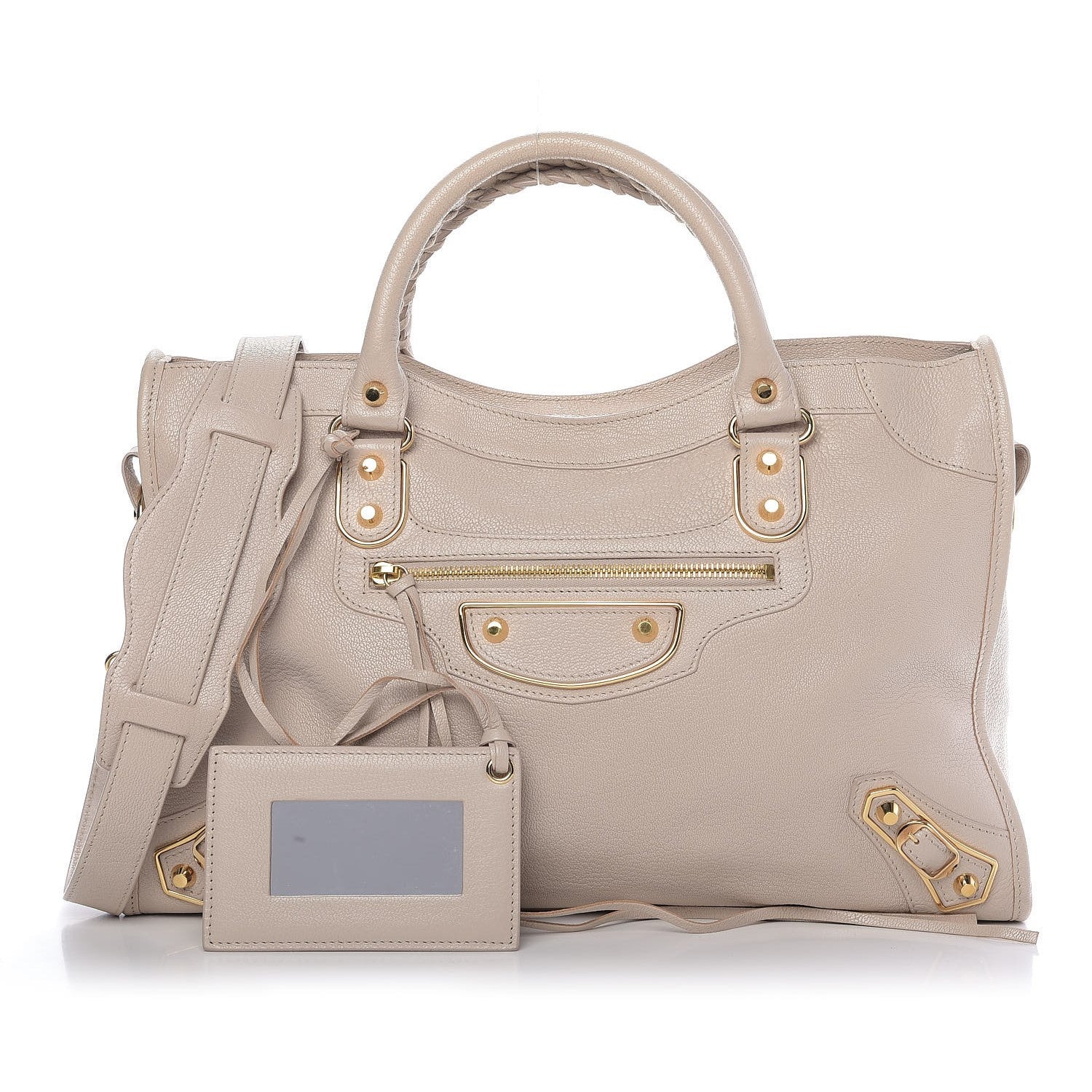 Balenciaga City Praline Beige Shiny Goat Leather Shoulder Bag 390154