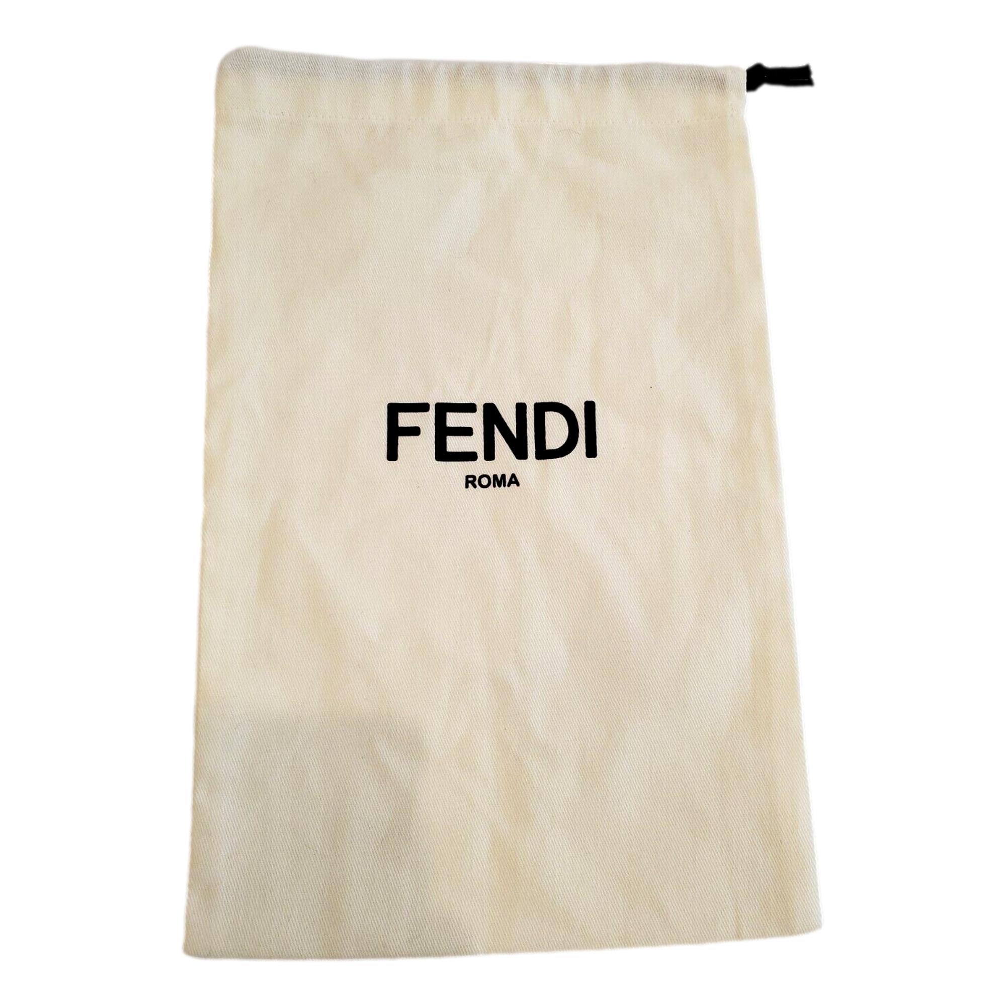 Fendi FF Print Striped Brown and Yellow Knitted Wool Scarf
