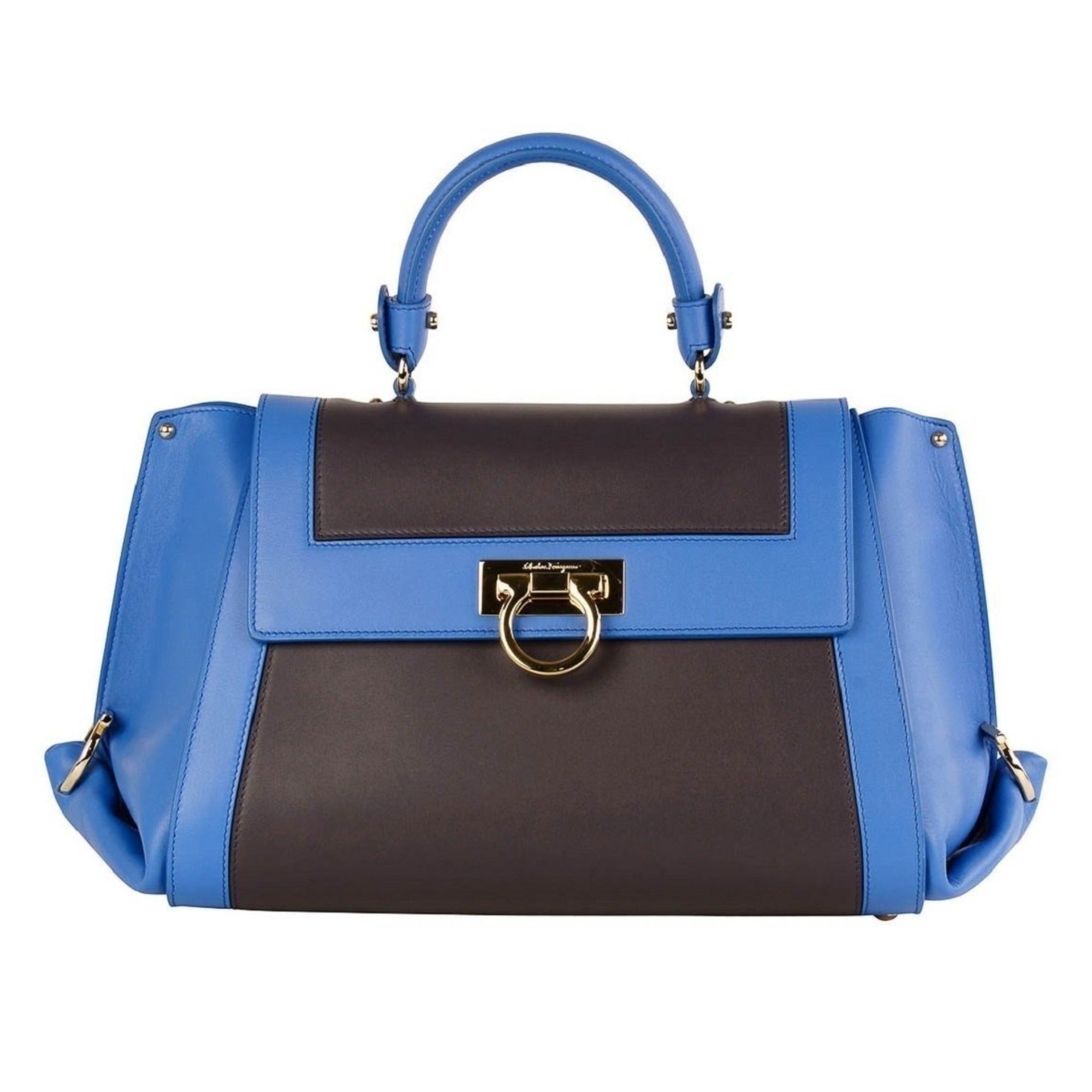 Ferragamo Sofia Calf Blue Fumee Blue Grey Medium Handbag