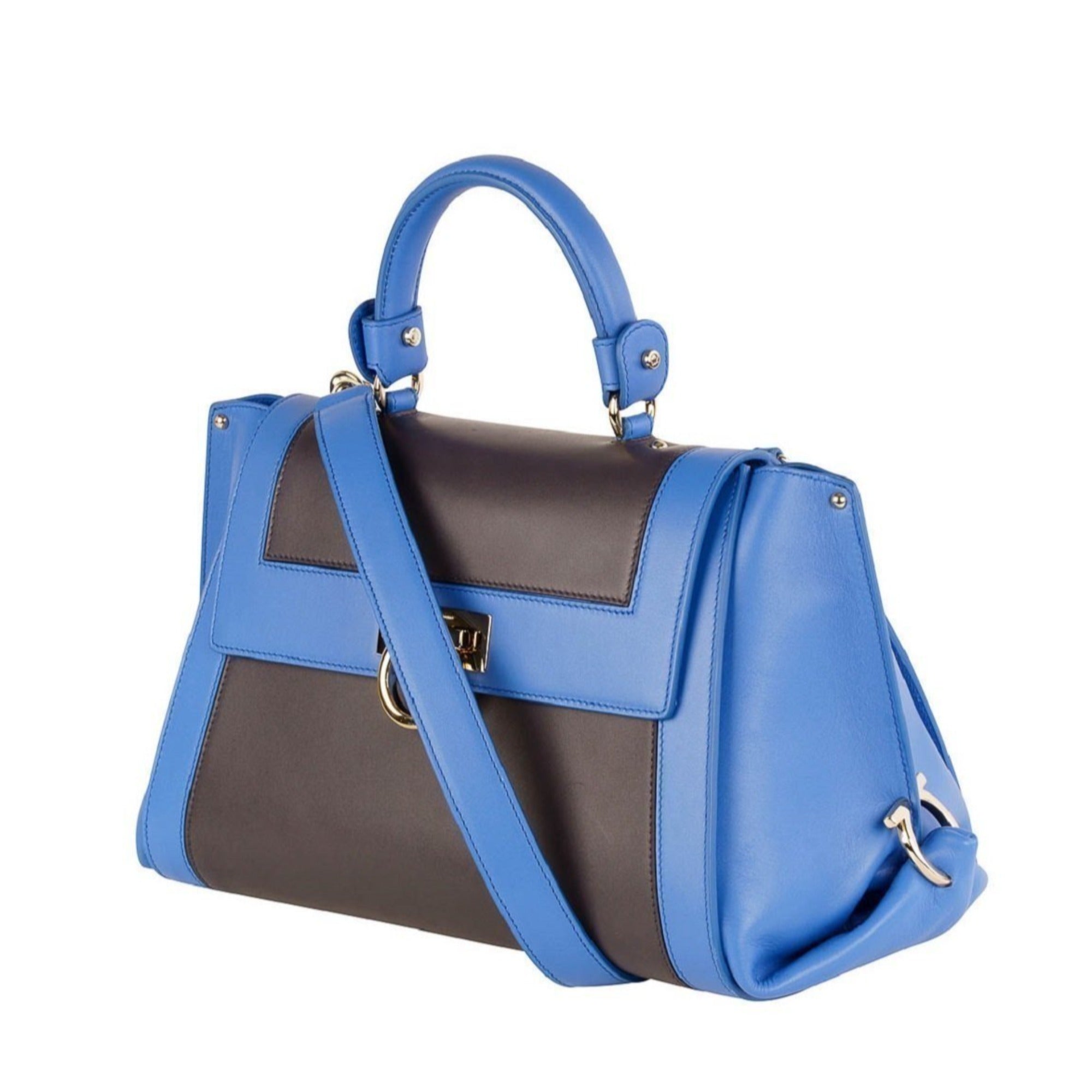 Ferragamo Sofia Calf Blue Fumee Blue Grey Medium Handbag