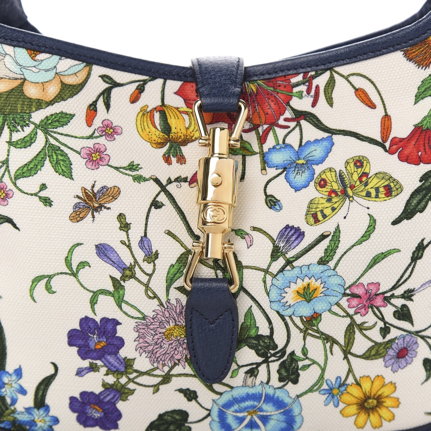 Gucci Jackie Flora Canvas White Blue Agata Hobo Bag 550152