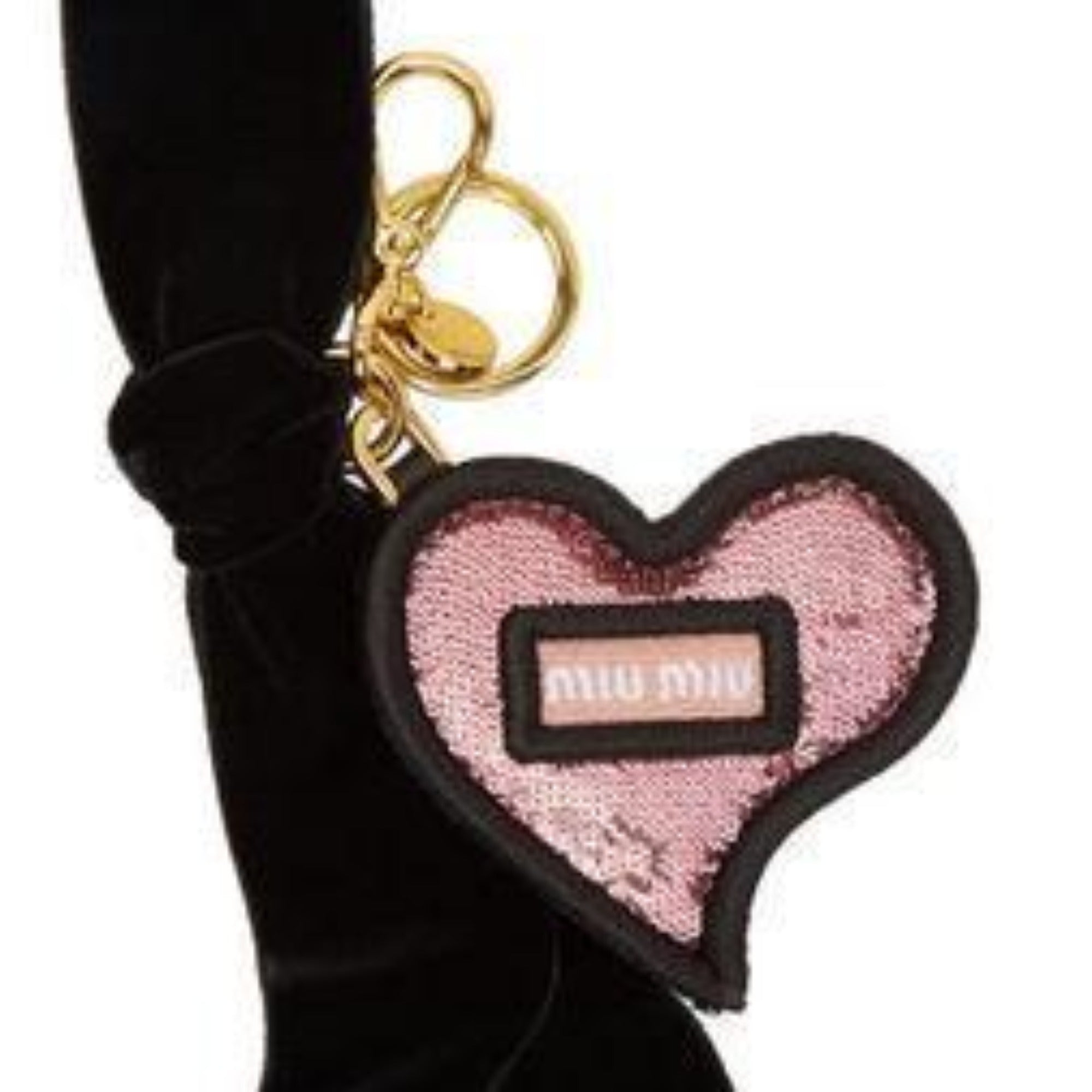 Miu Miu Trick in Pelle Rosa Pink Sequined Heart Key Ring