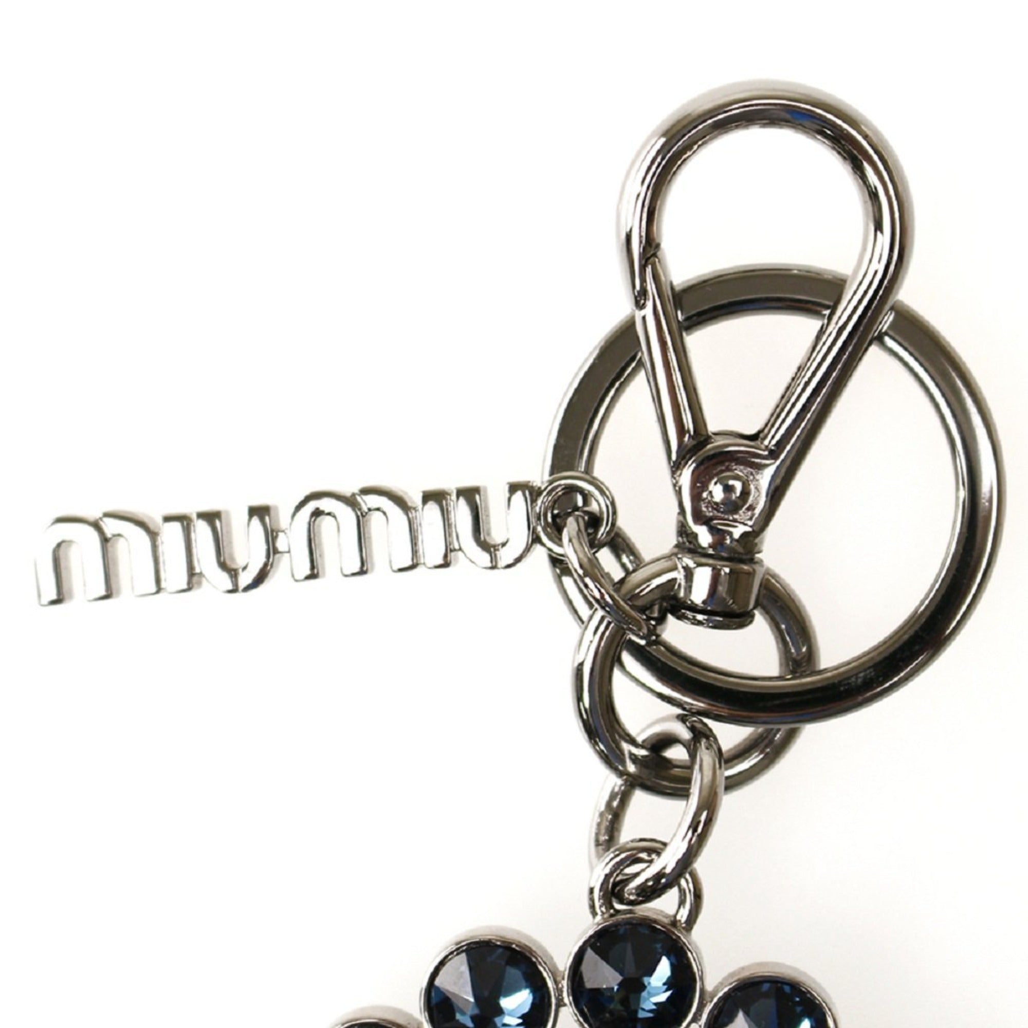 Miu Miu Trick Oval Charm Key Chain with Dark Blue Crystal