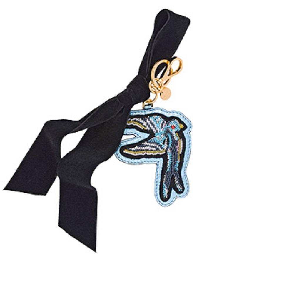 Miu Miu Trick Plex Blason Beaded Blue Bird Black Velvet Bow Keyring