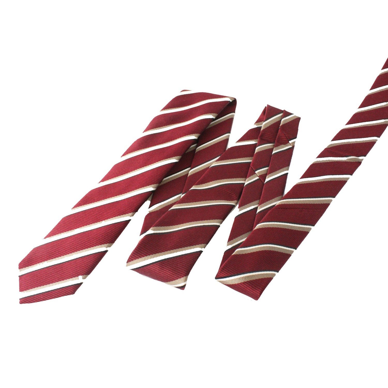 Prada Mens Silk Tie Bordeaux Red Striped Pattern