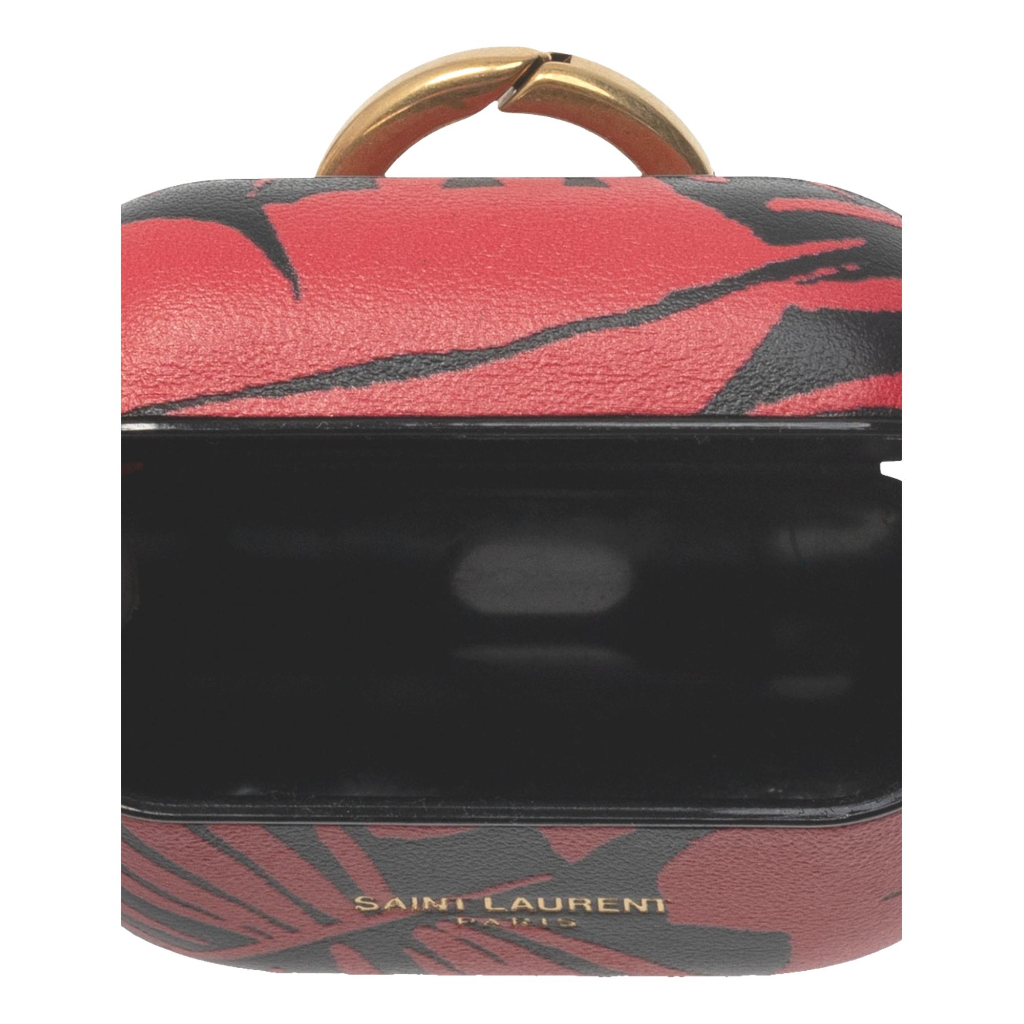 Saint Laurent Abstract Print Black and Red Leather Airpods Pro Case 641954
