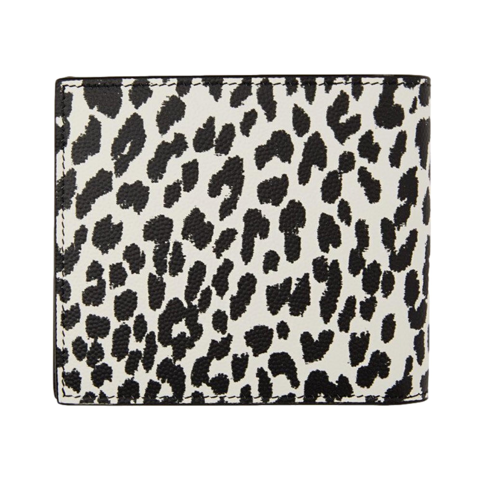 Saint Laurent BabyCat Leopard Print Black and White Leather Bifold Wallet 396307