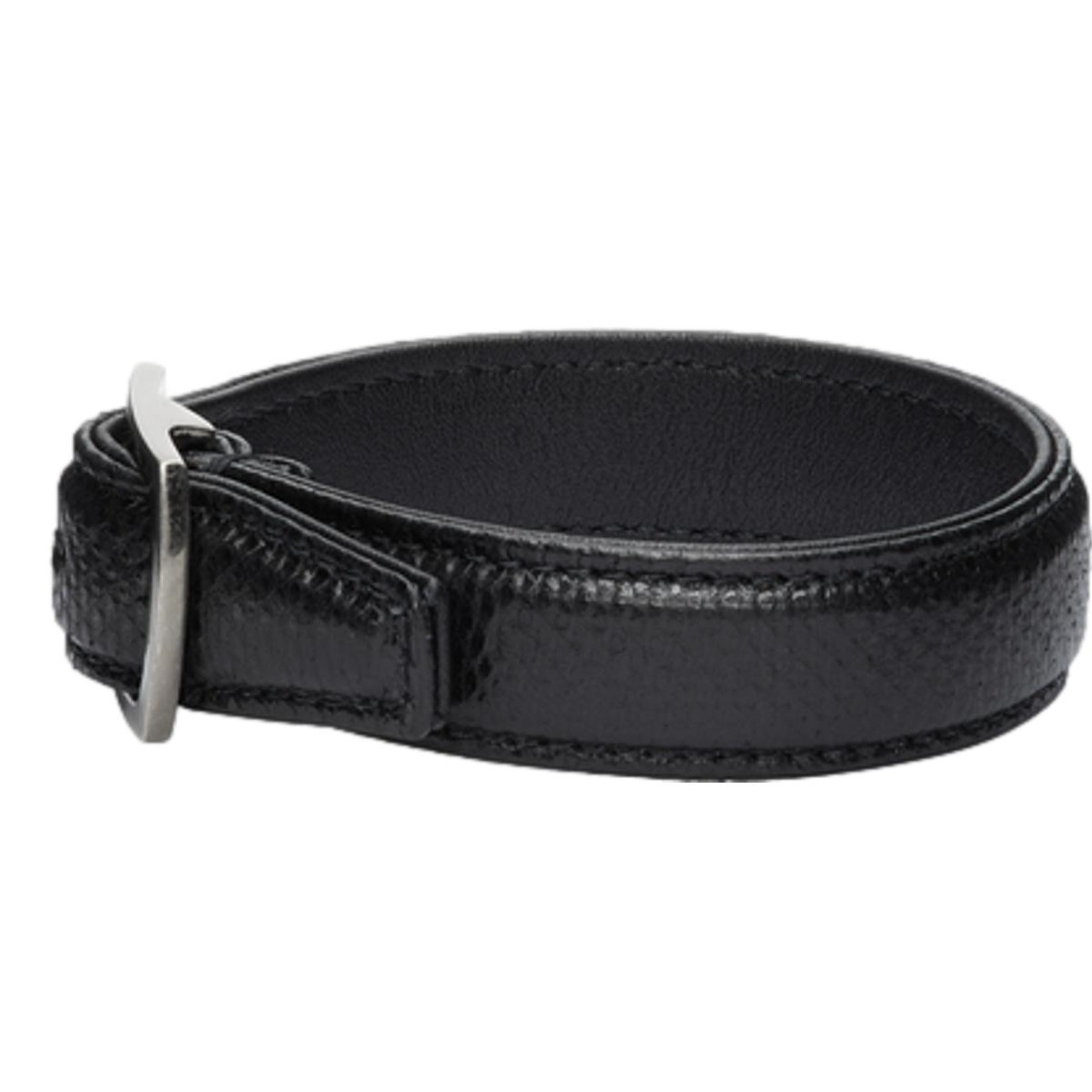 Saint Laurent Black Leather Snake Embossed Buckle Bracelet 634751