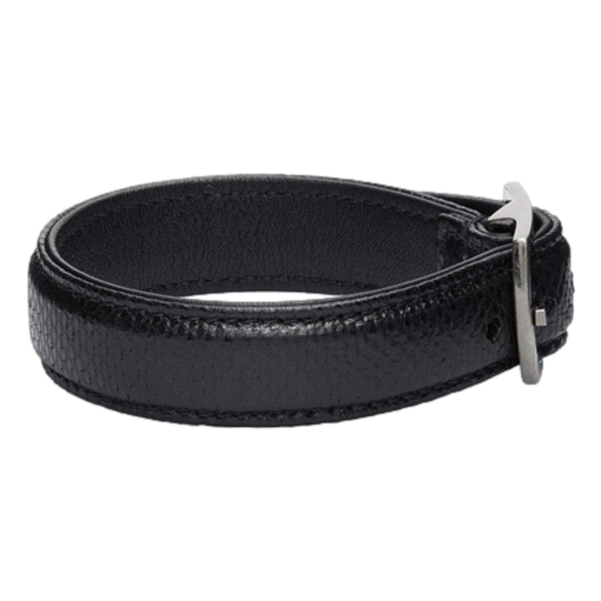 Saint Laurent Black Leather Snake Embossed Buckle Bracelet 634751