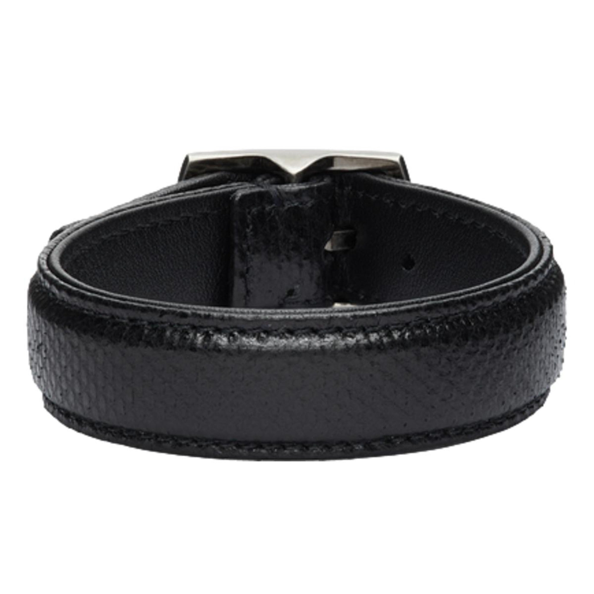 Saint Laurent Black Leather Snake Embossed Buckle Bracelet 634751