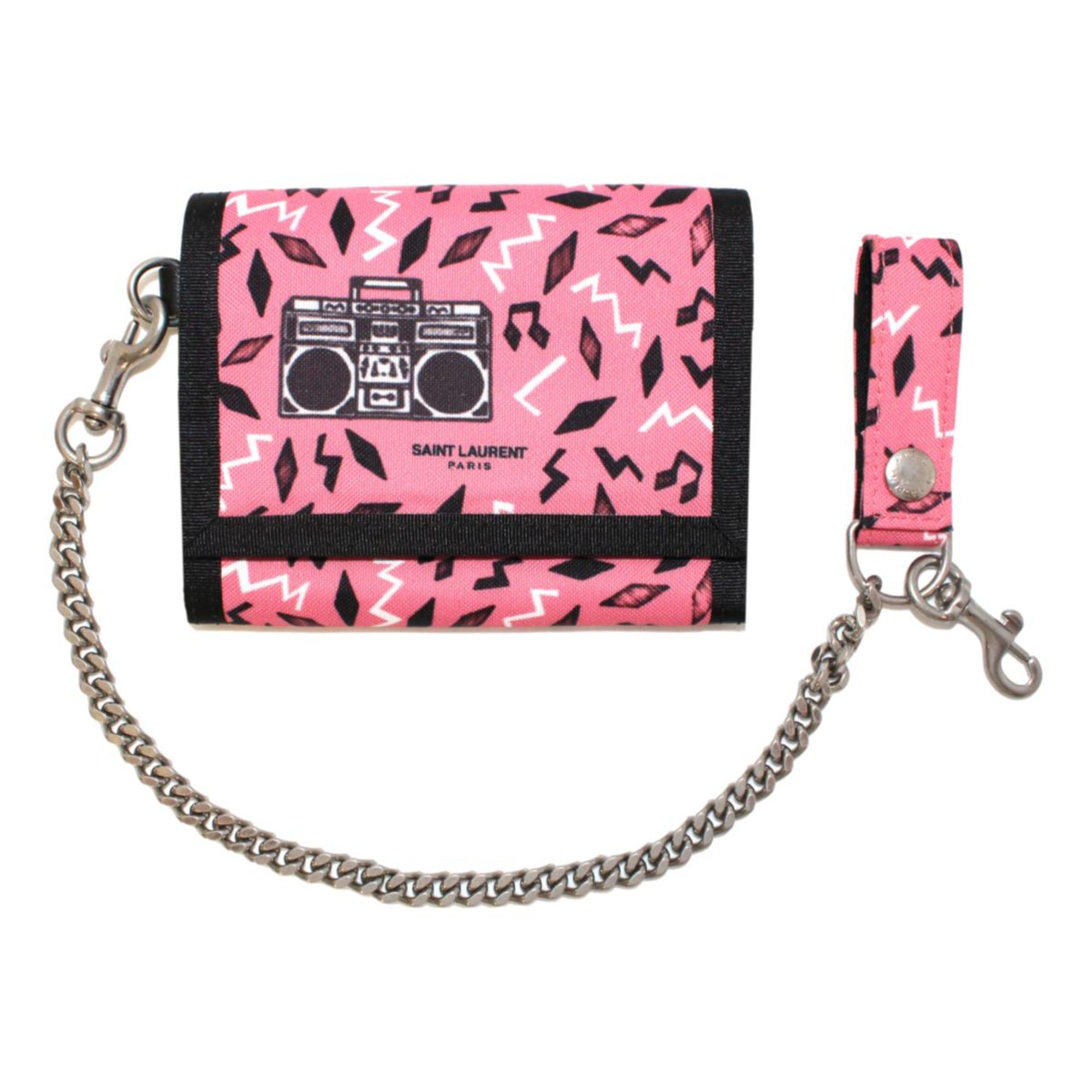 Saint Laurent Buffalo Pink Nylon Radio Chain Trifold Wallet 586279