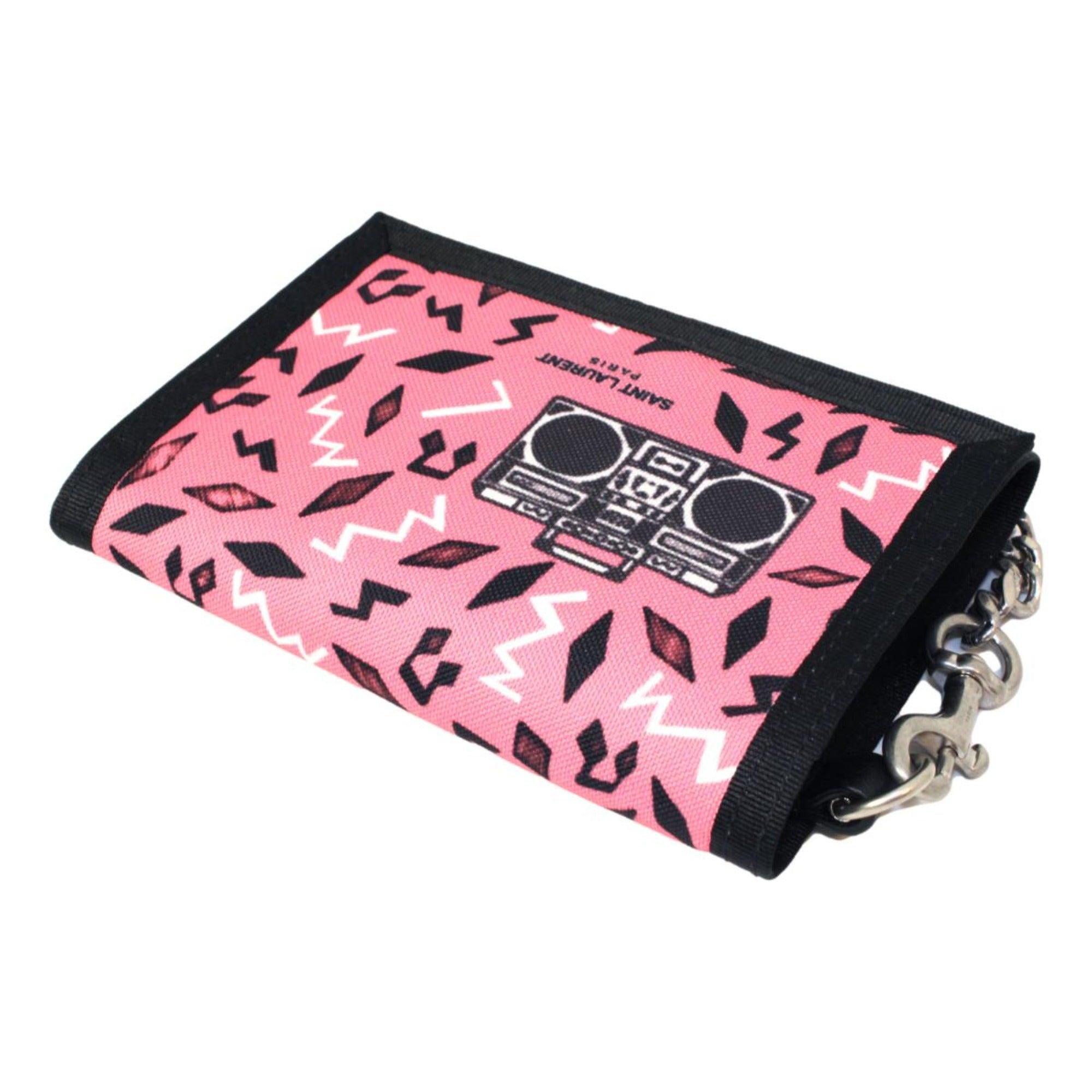 Saint Laurent Buffalo Pink Nylon Radio Chain Trifold Wallet 586279