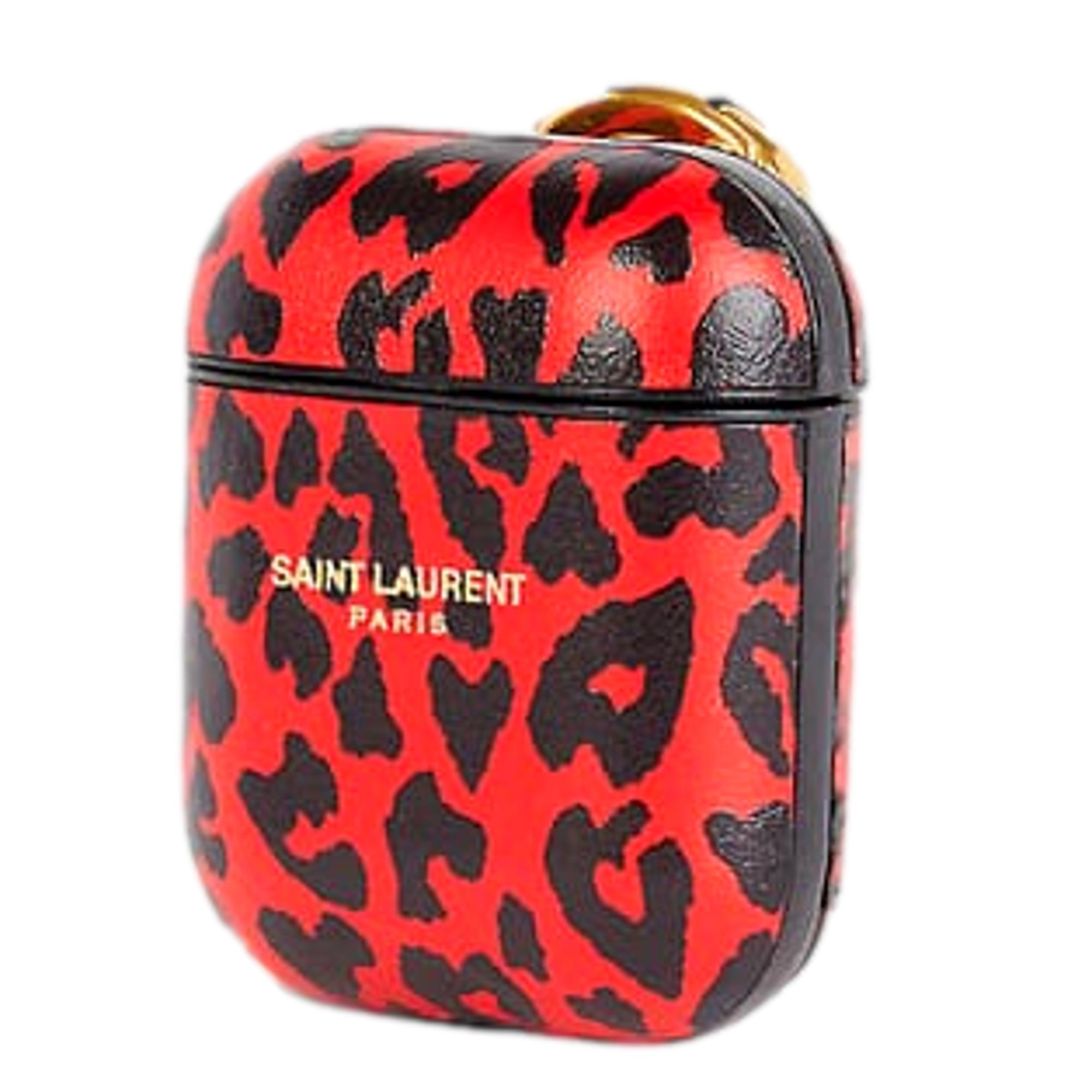 Saint Laurent Leopard Print Black and Red Leather Airpods Case 635662