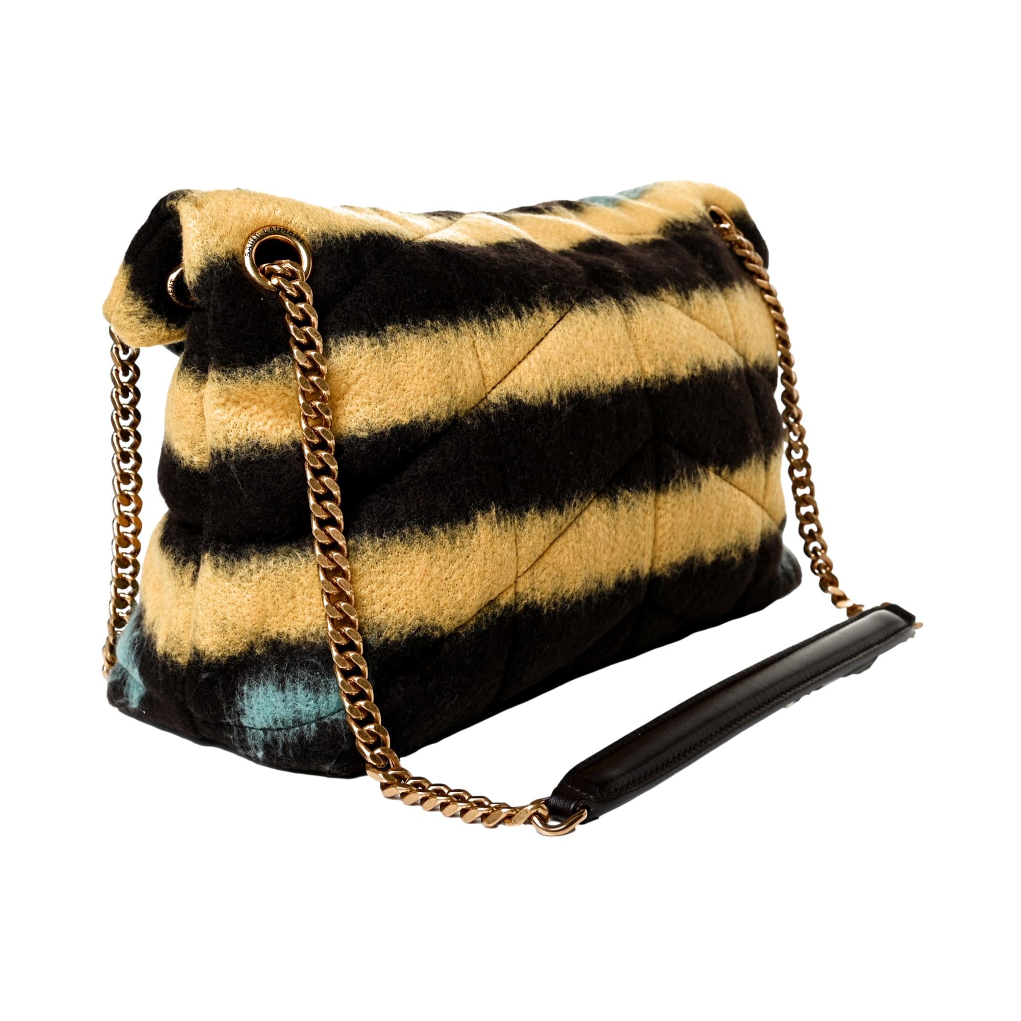 Saint Laurent Loulou Puffer Yellow Brown Tie Dye Wool Shoulder Bag 577476