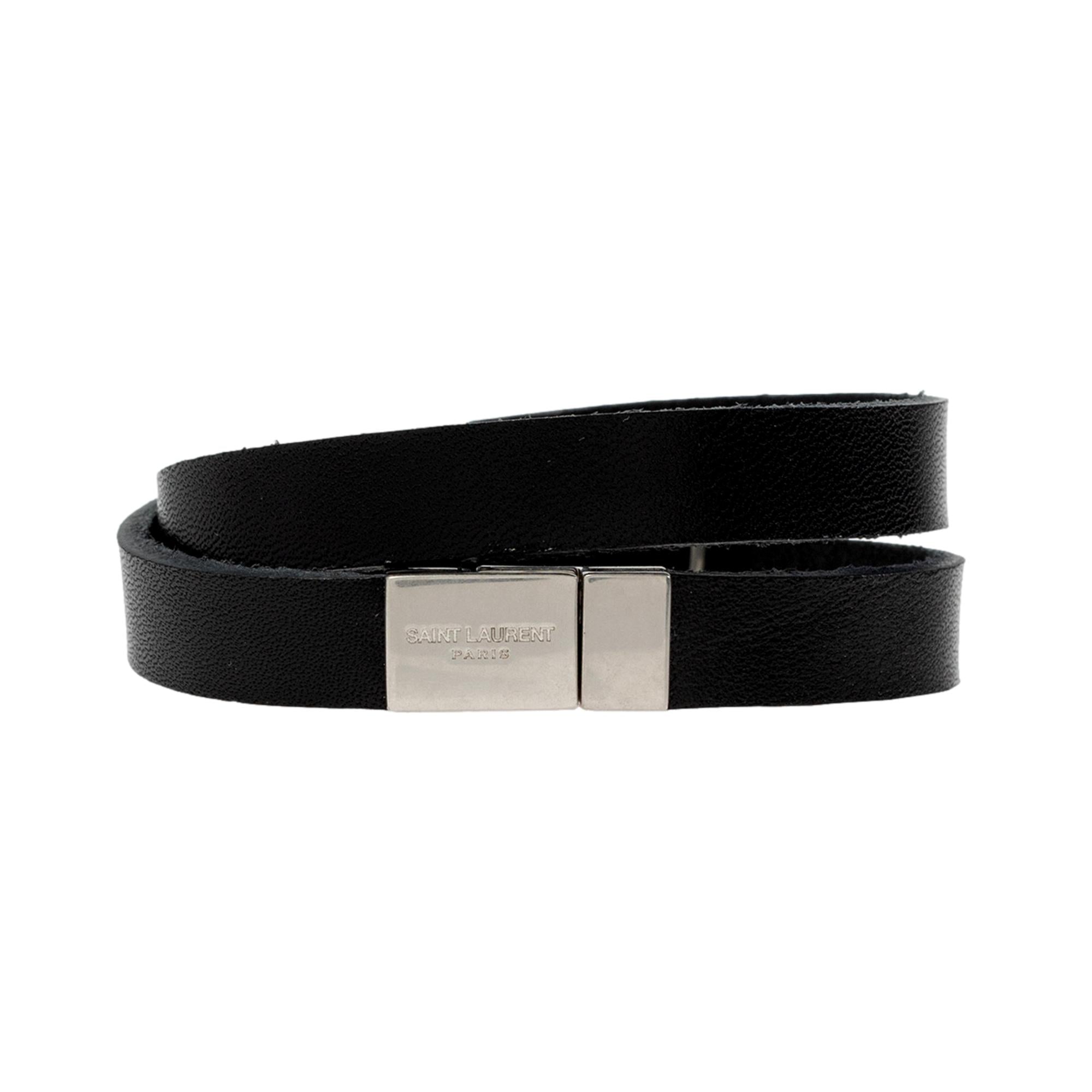 Saint Laurent Monogram Black Leather Bracelet