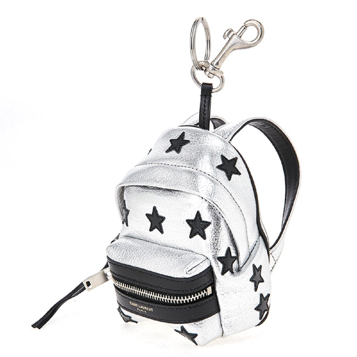 Saint Laurent Silver/Black Unisex Zip Backpack Key Chain Black Stars