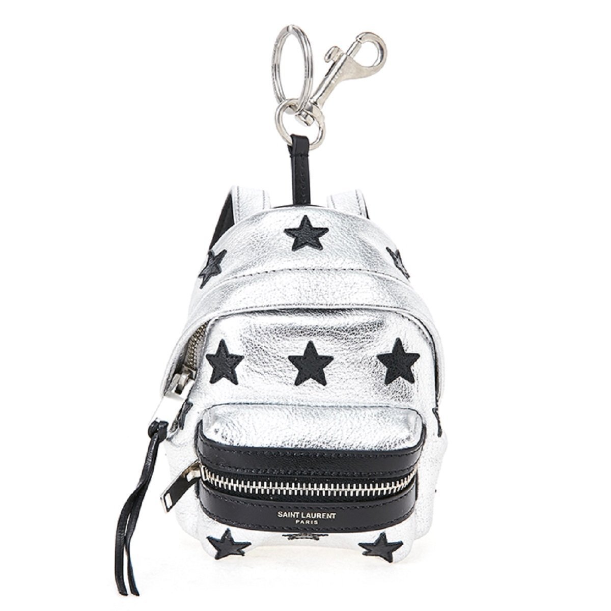 Saint Laurent Silver/Black Unisex Zip Backpack Key Chain Black Stars