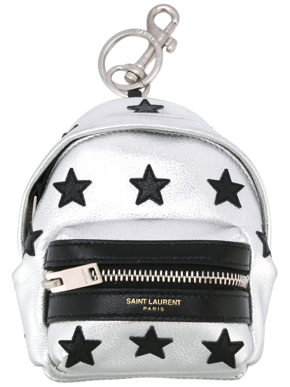 Saint Laurent Silver/Black Unisex Zip Backpack Key Chain Black Stars