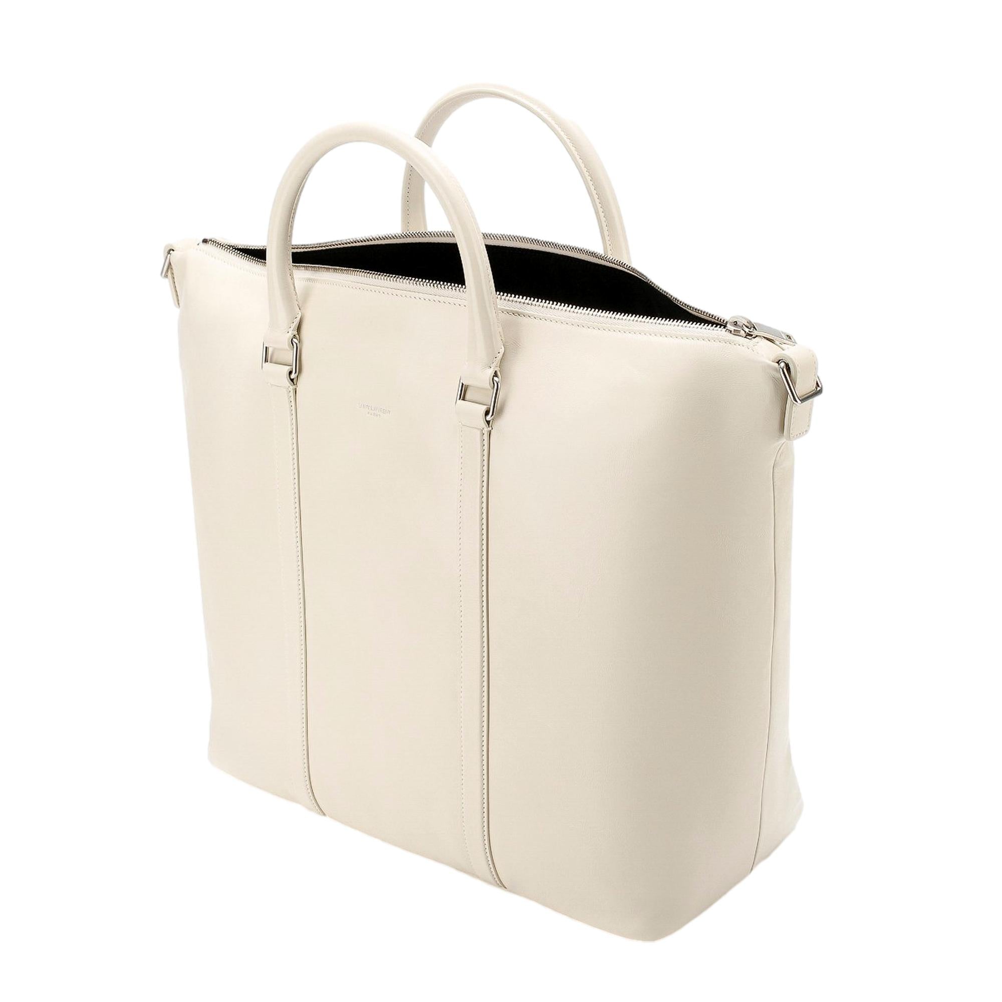 Saint Laurent Supple Ivory Calf Leather Large Convertible Tote Bag