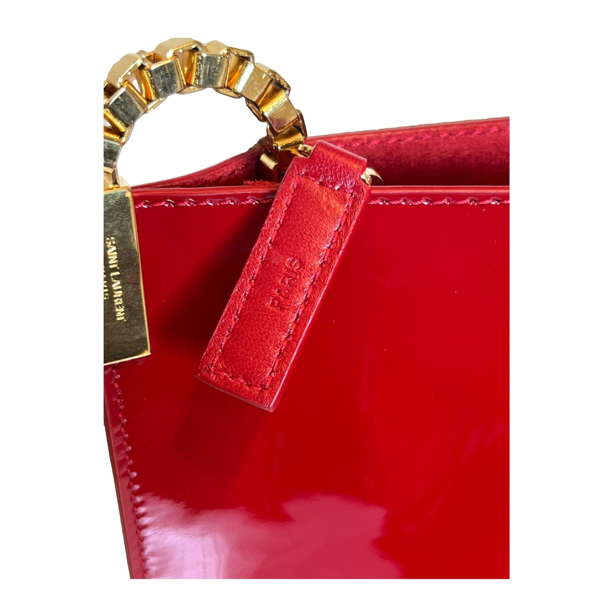 Saint Laurent Suzanne Red Patent Leather Small Chain Hobo Bag