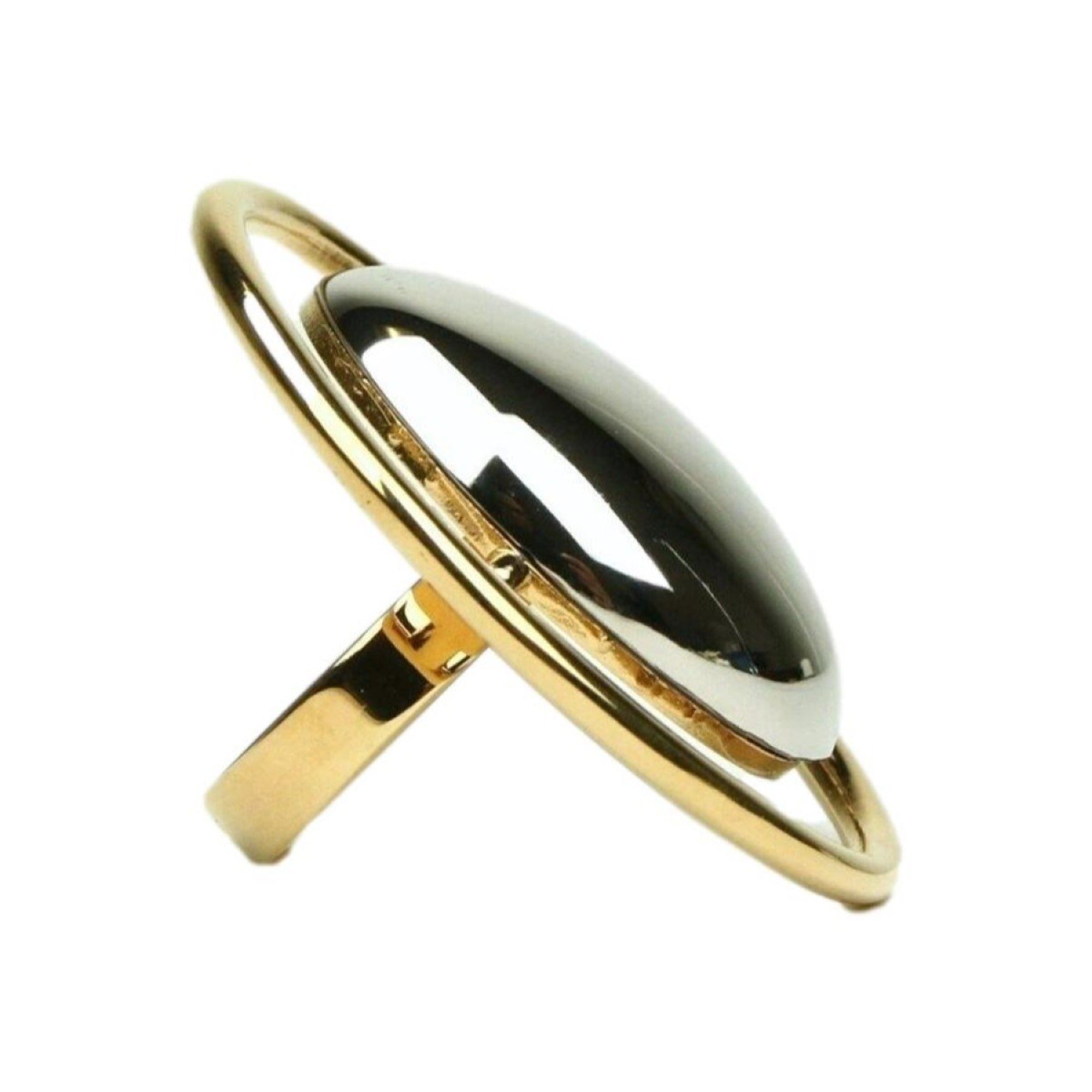 Saint Laurent Oval Brass Metal Circular Ring Silver/Gold Size 6