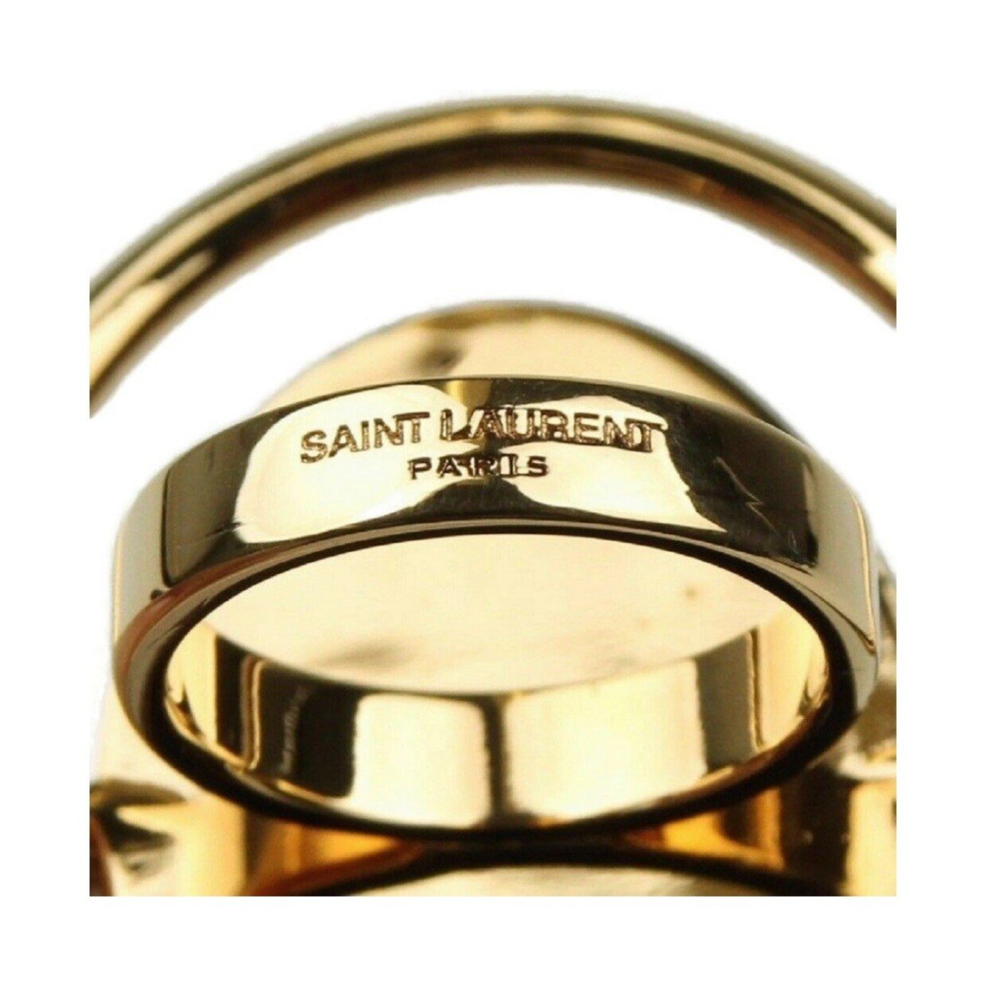 Saint Laurent Oval Brass Metal Circular Ring Silver/Gold Size 6