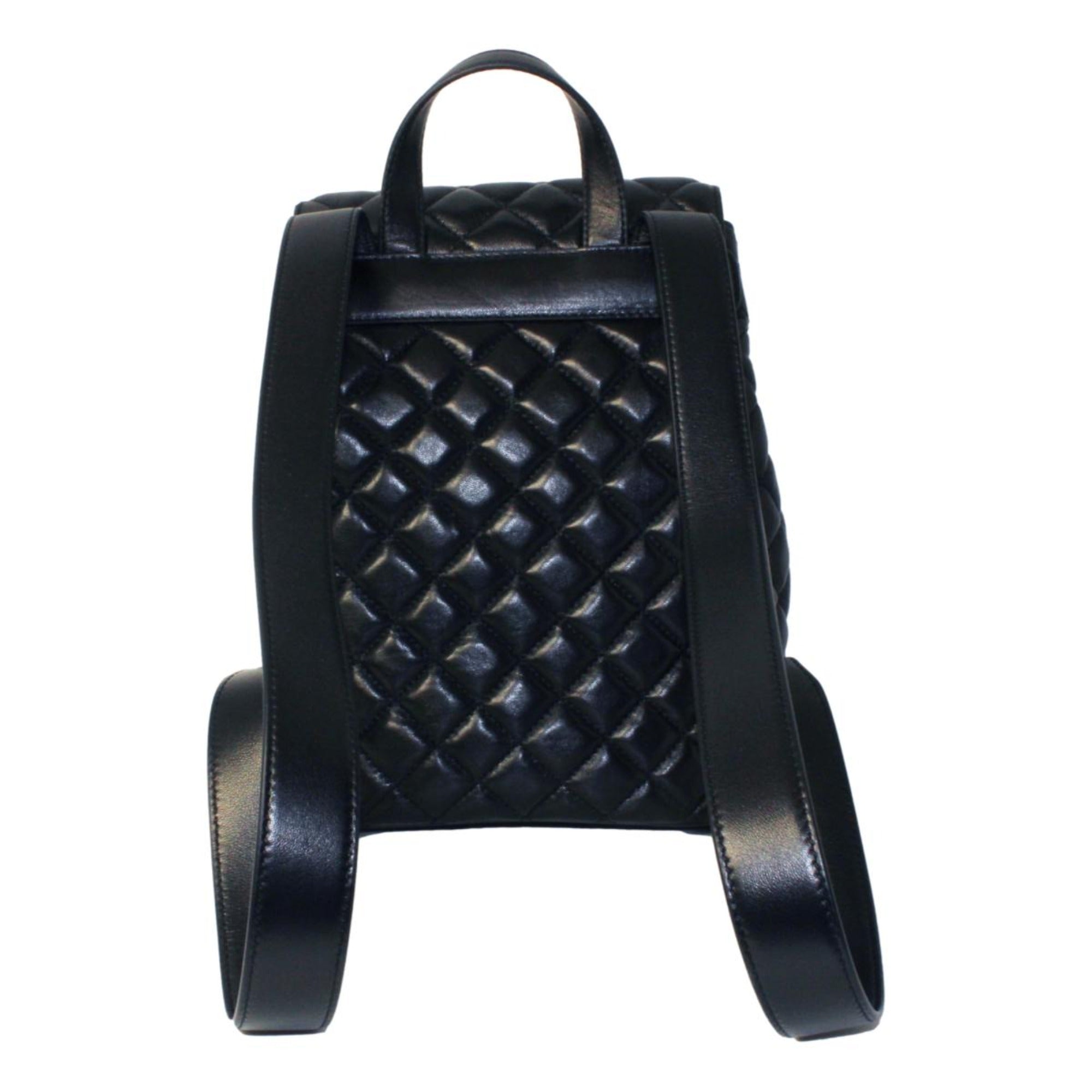 Versace Black Leather Medusa Quilted Flap Backpack DBFI160S