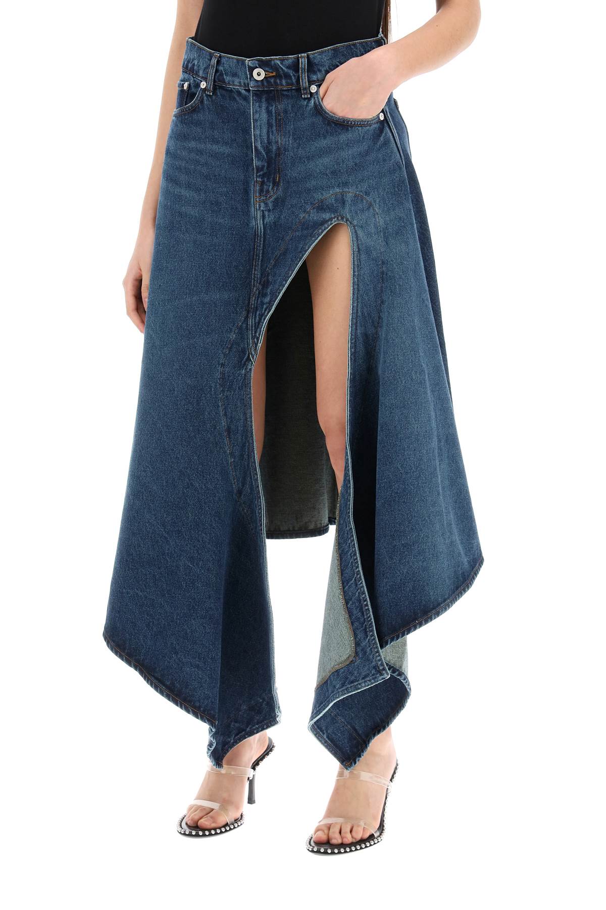 Y project denim midi skirt with cut out details