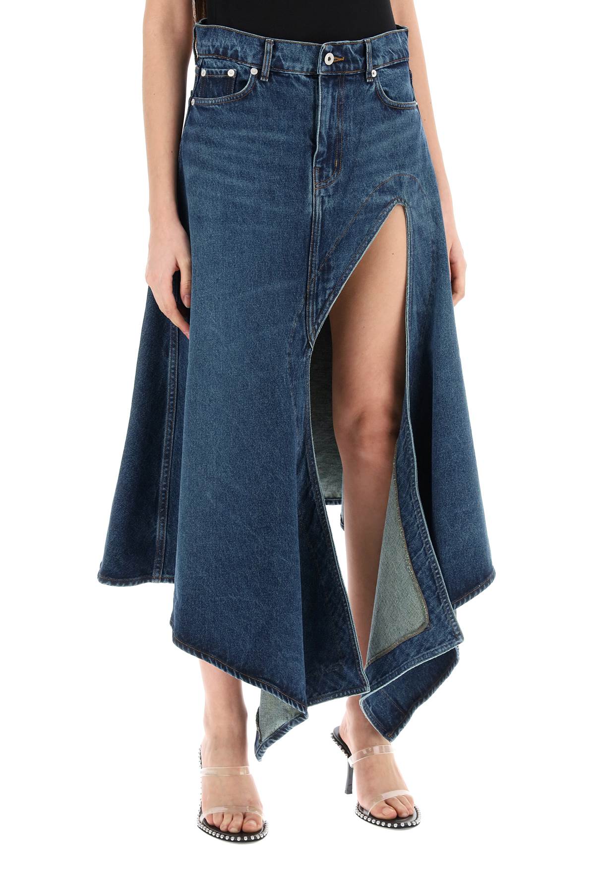 Y project denim midi skirt with cut out details