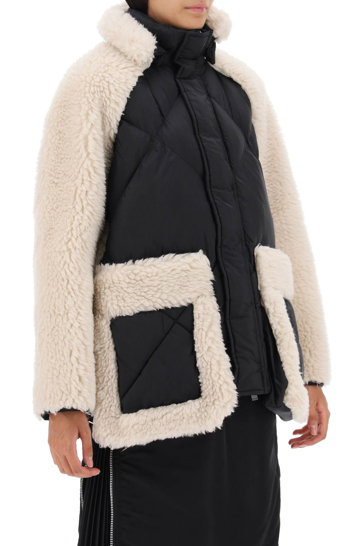 Sacai convertible jacket in ripstop and faux shearling