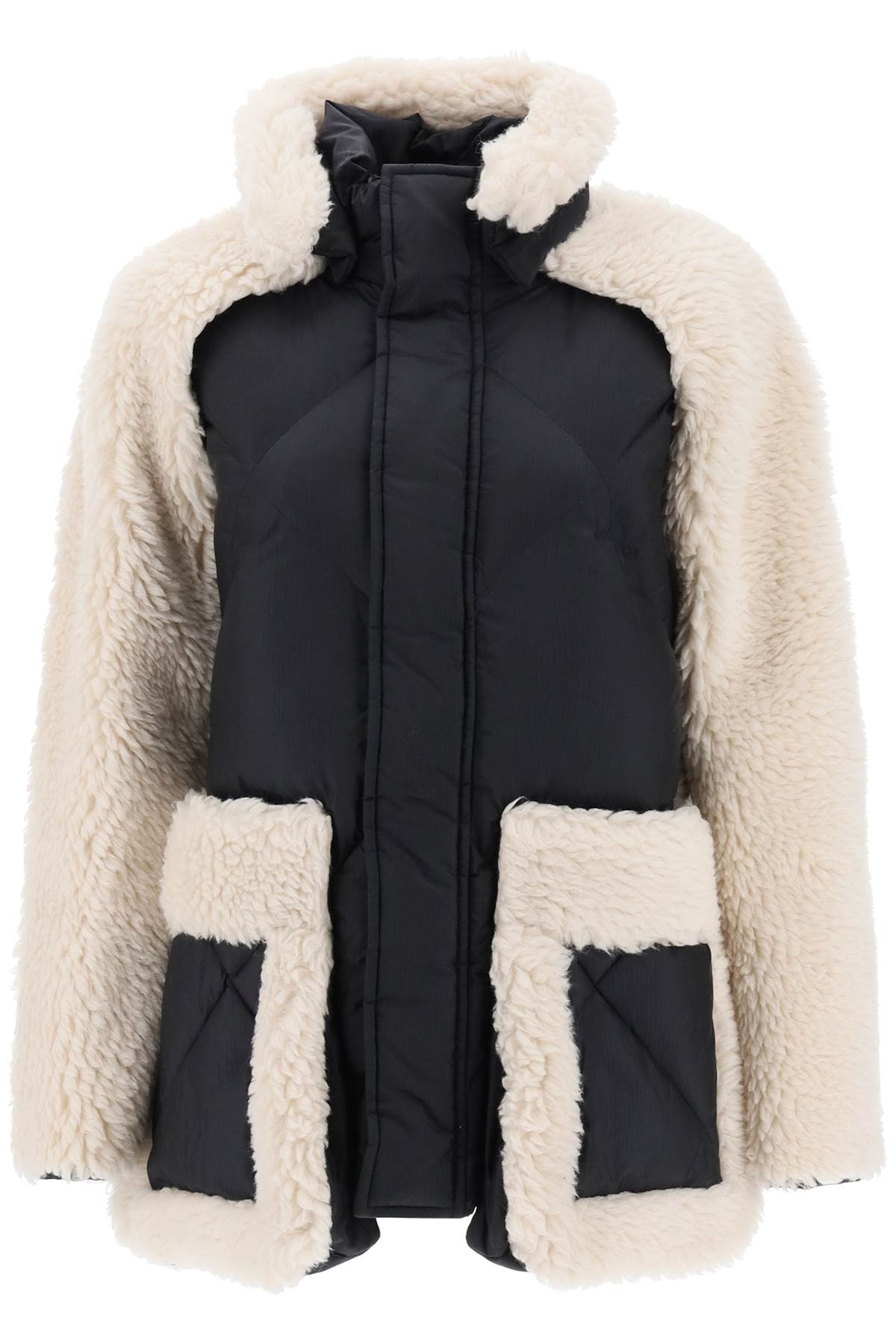 Sacai convertible jacket in ripstop and faux shearling