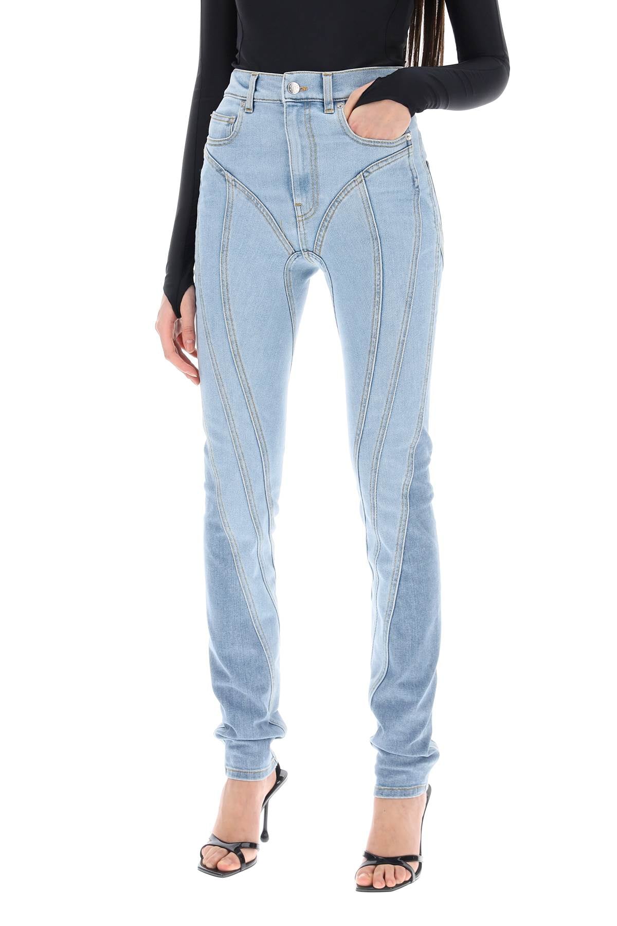 Mugler spiral two-tone skinny jeans