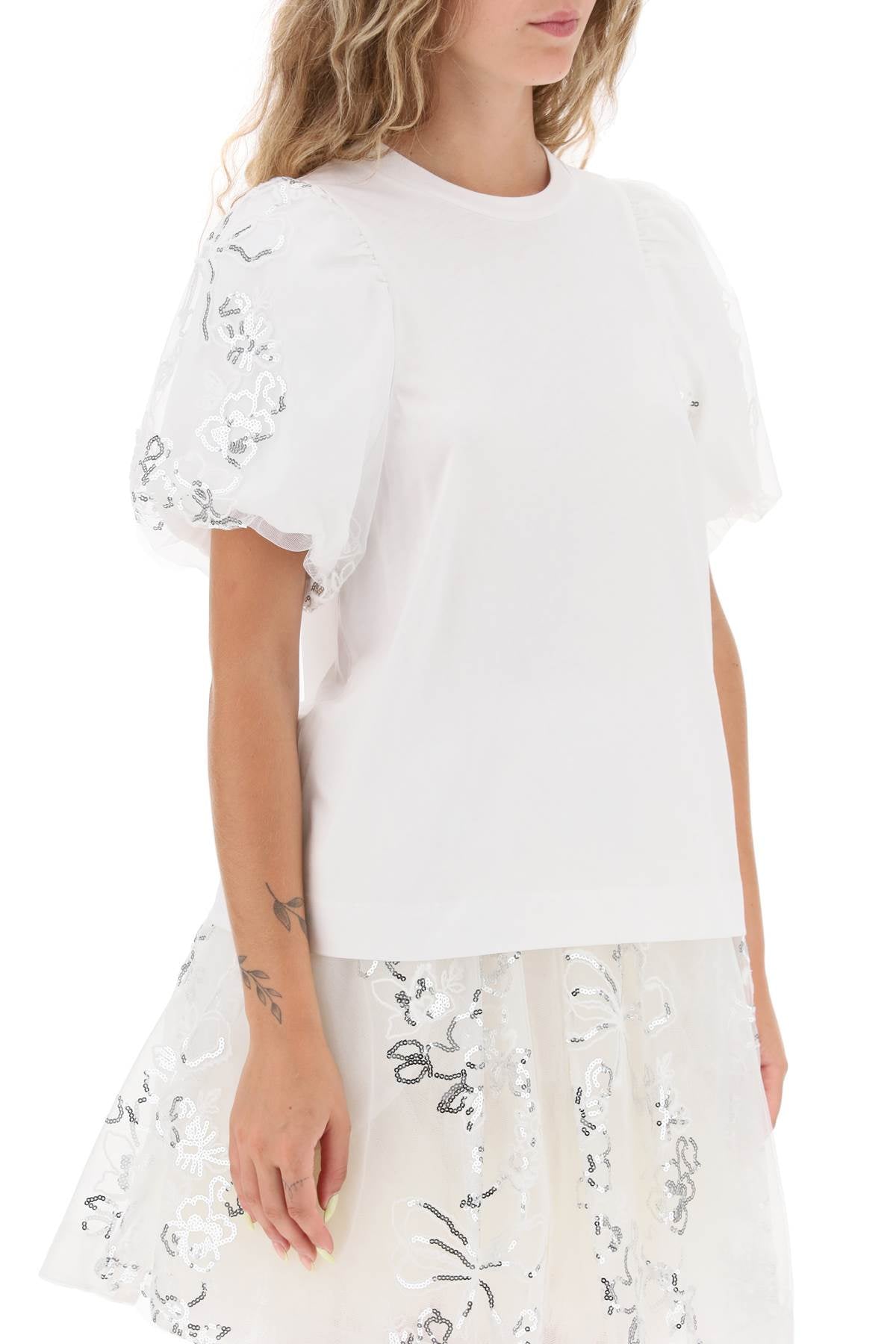 Simone rocha embroidered puff sleeve a-line t-shirt