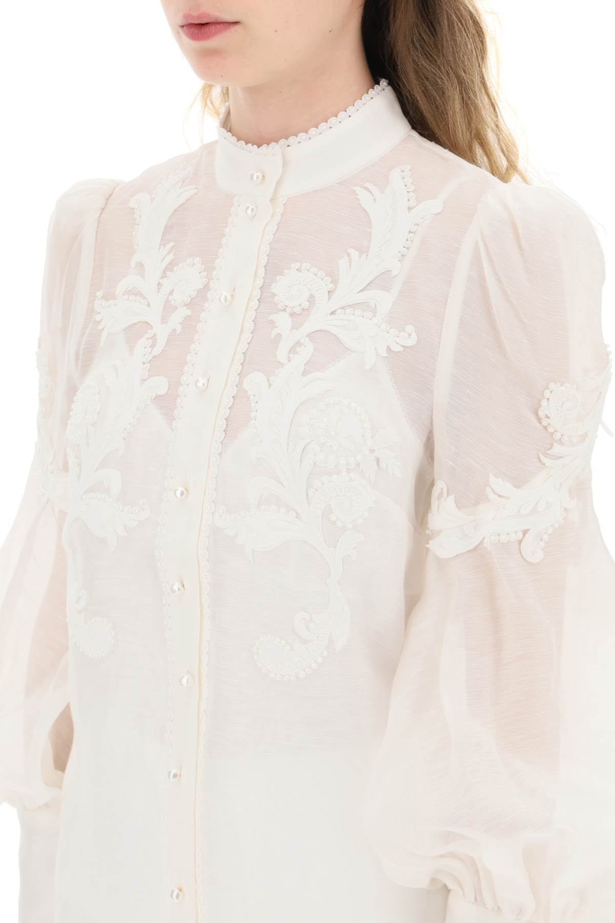 Zimmermann wonderland applique linen silk blouse