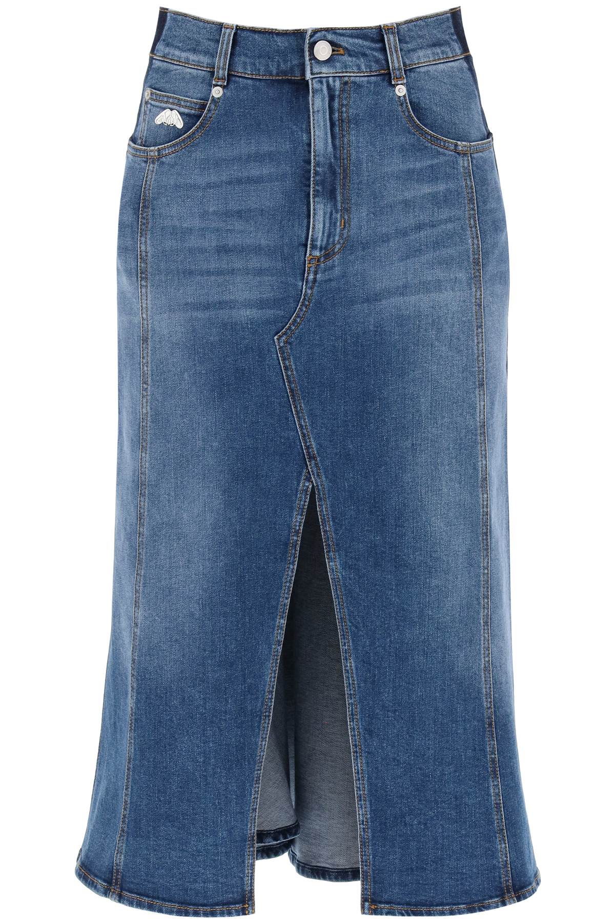 Alexander mcqueen washed denim midi skirt