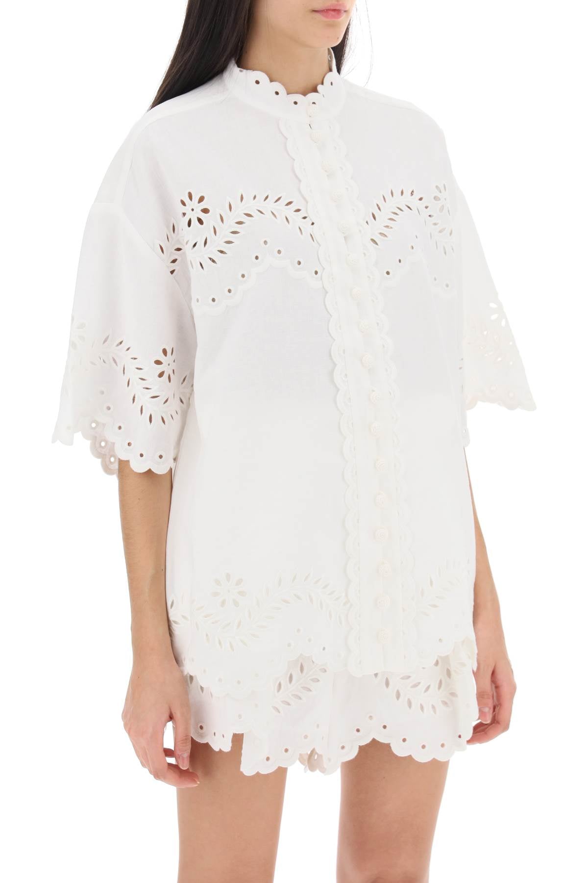 Zimmermann junie tunic shirt with cutwork embroideries